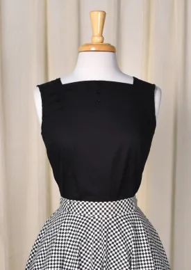 1950s Black Square Neck Button Back Sleeveless Blouse