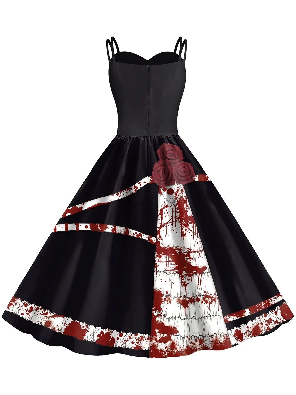 1950s Halloween Roses Blood Double Straps Dress