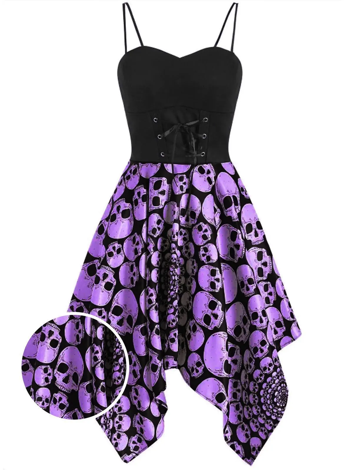 1950s Halloween Skull Lace-up Strap Dress