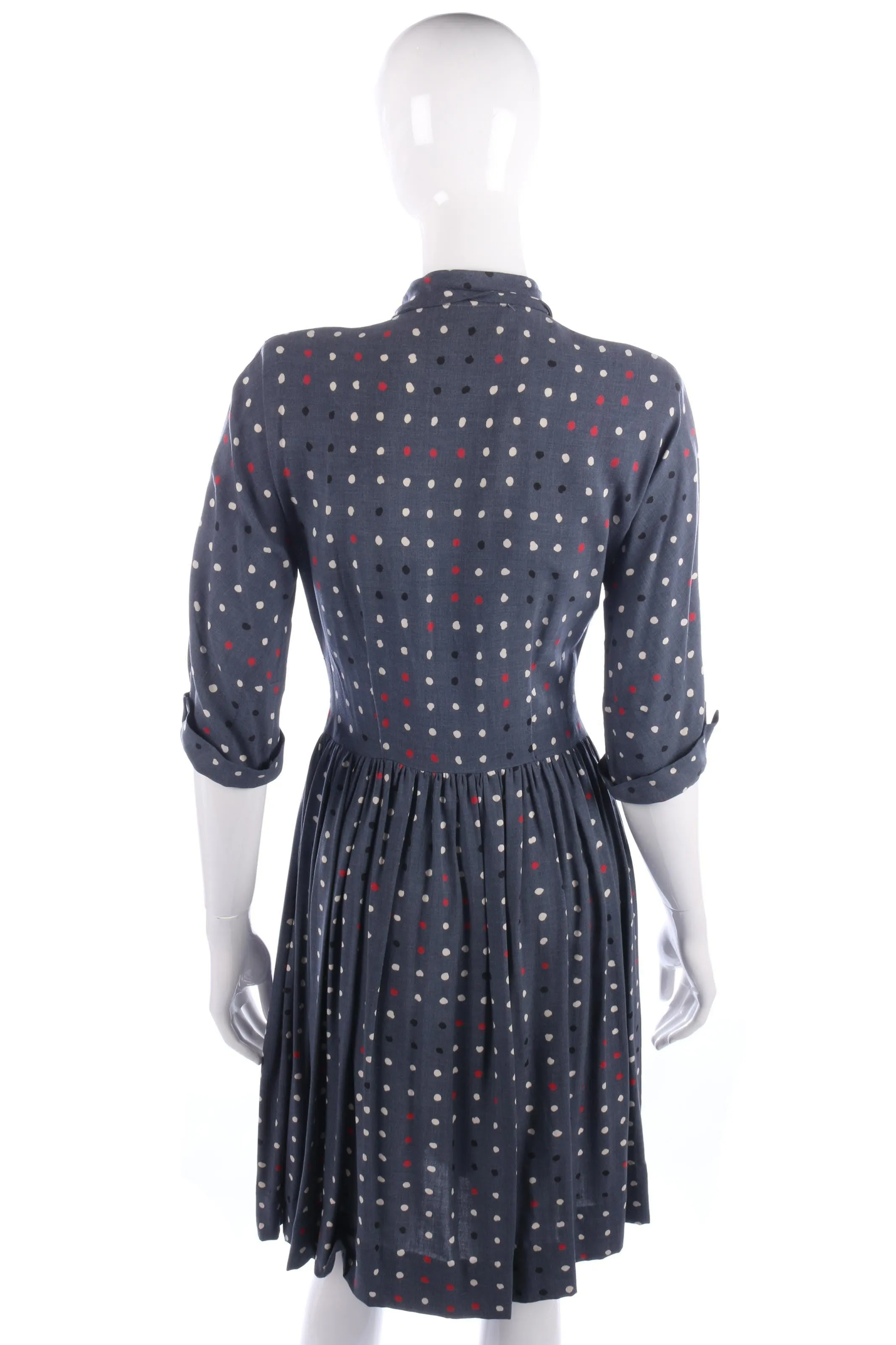 1950s Vintage Day Dress Cotton  Blue and White Spots Size S