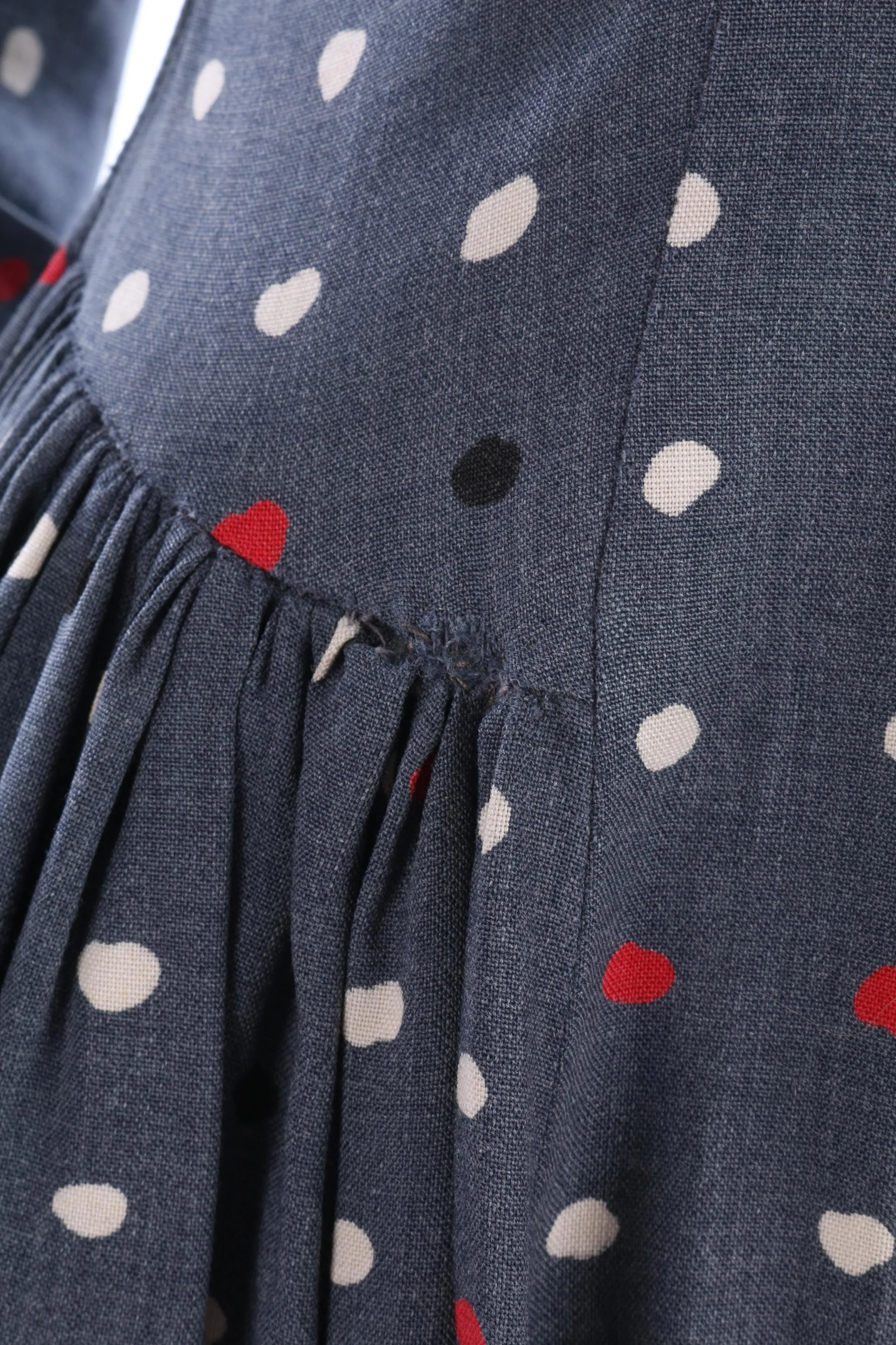 1950s Vintage Day Dress Cotton  Blue and White Spots Size S