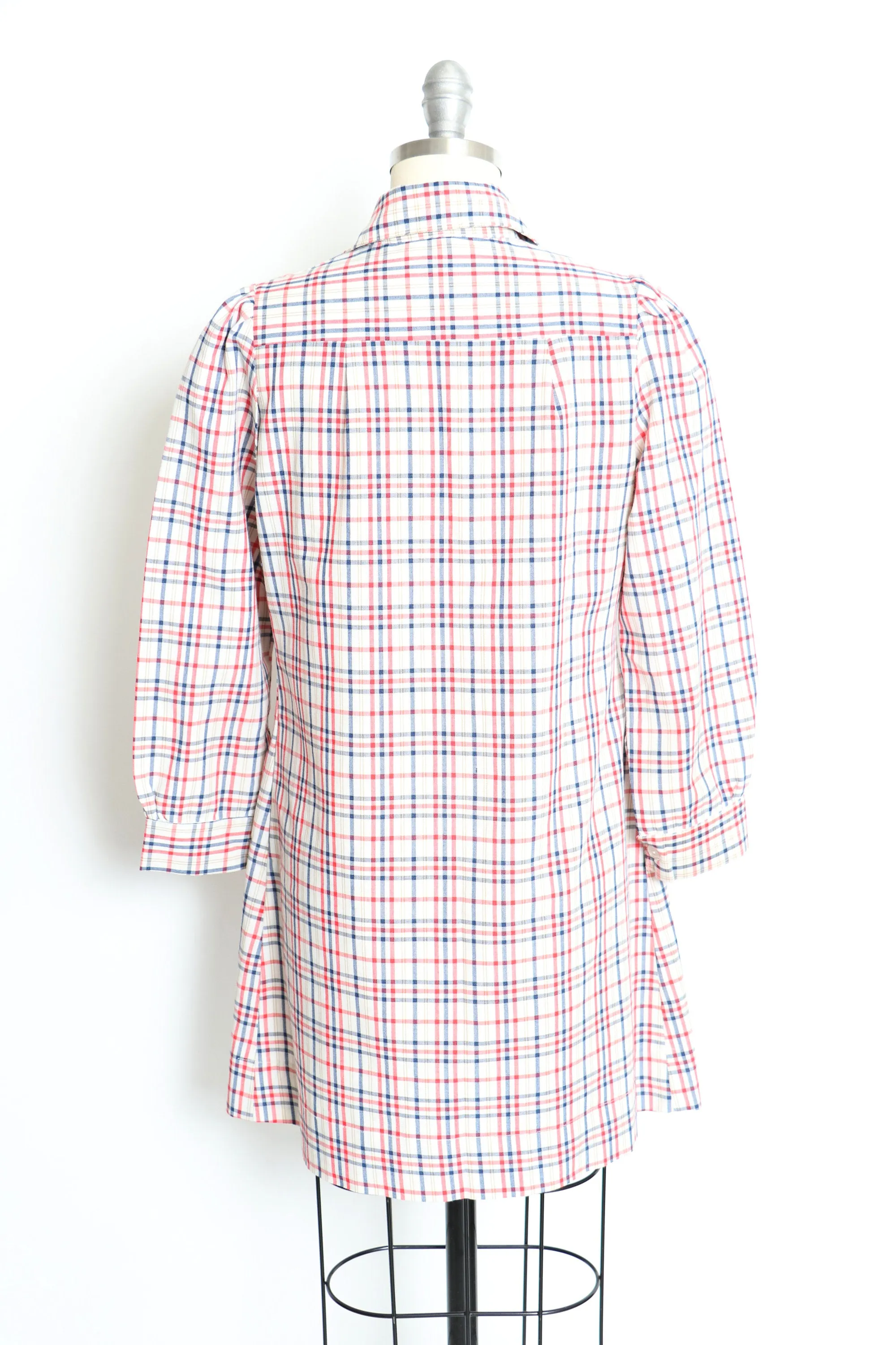 1970s Dress Plaid Cotton Shirtfront XS