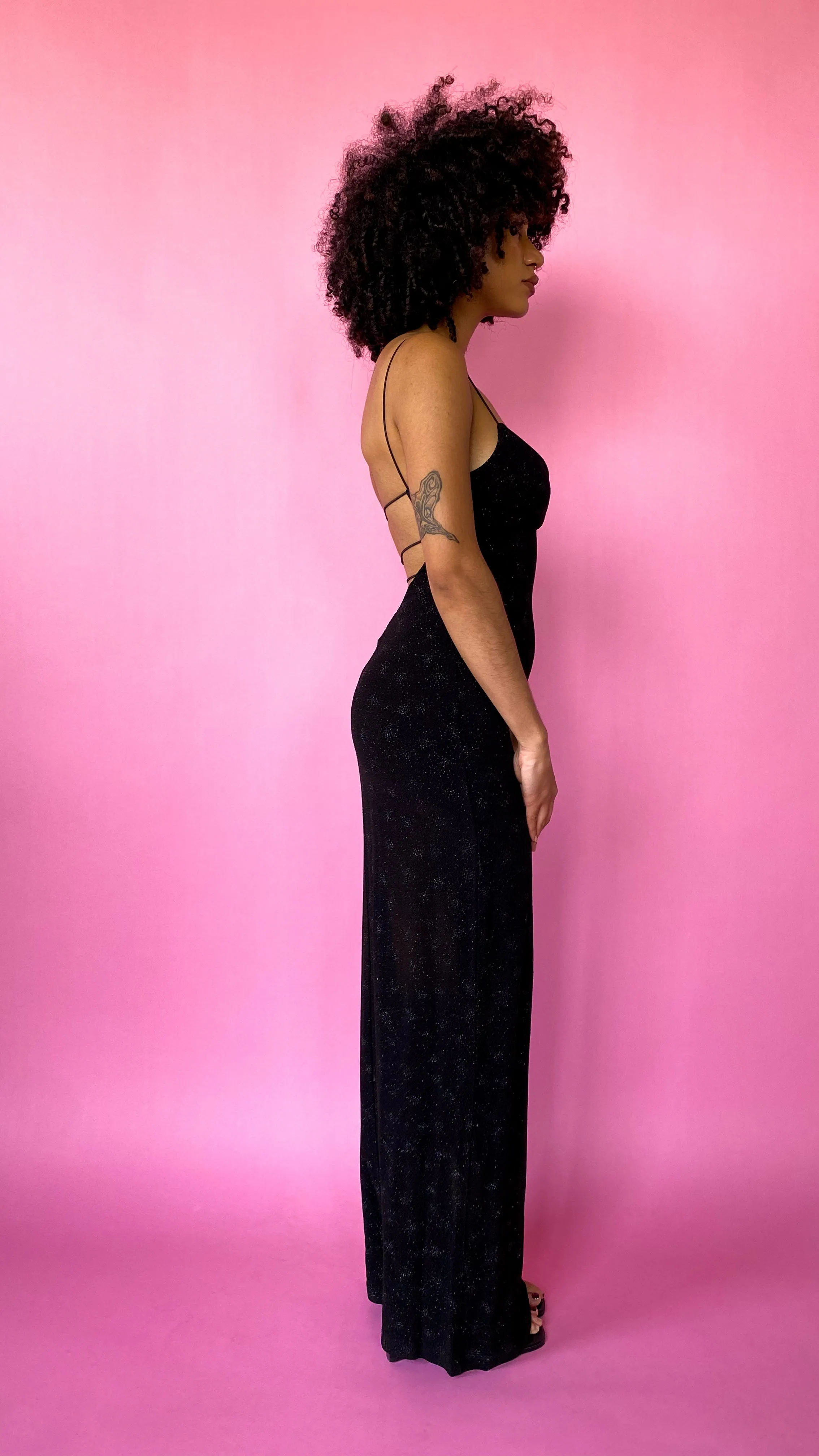 1990s Black Sparkly Maxi Dress, sz. XS/S