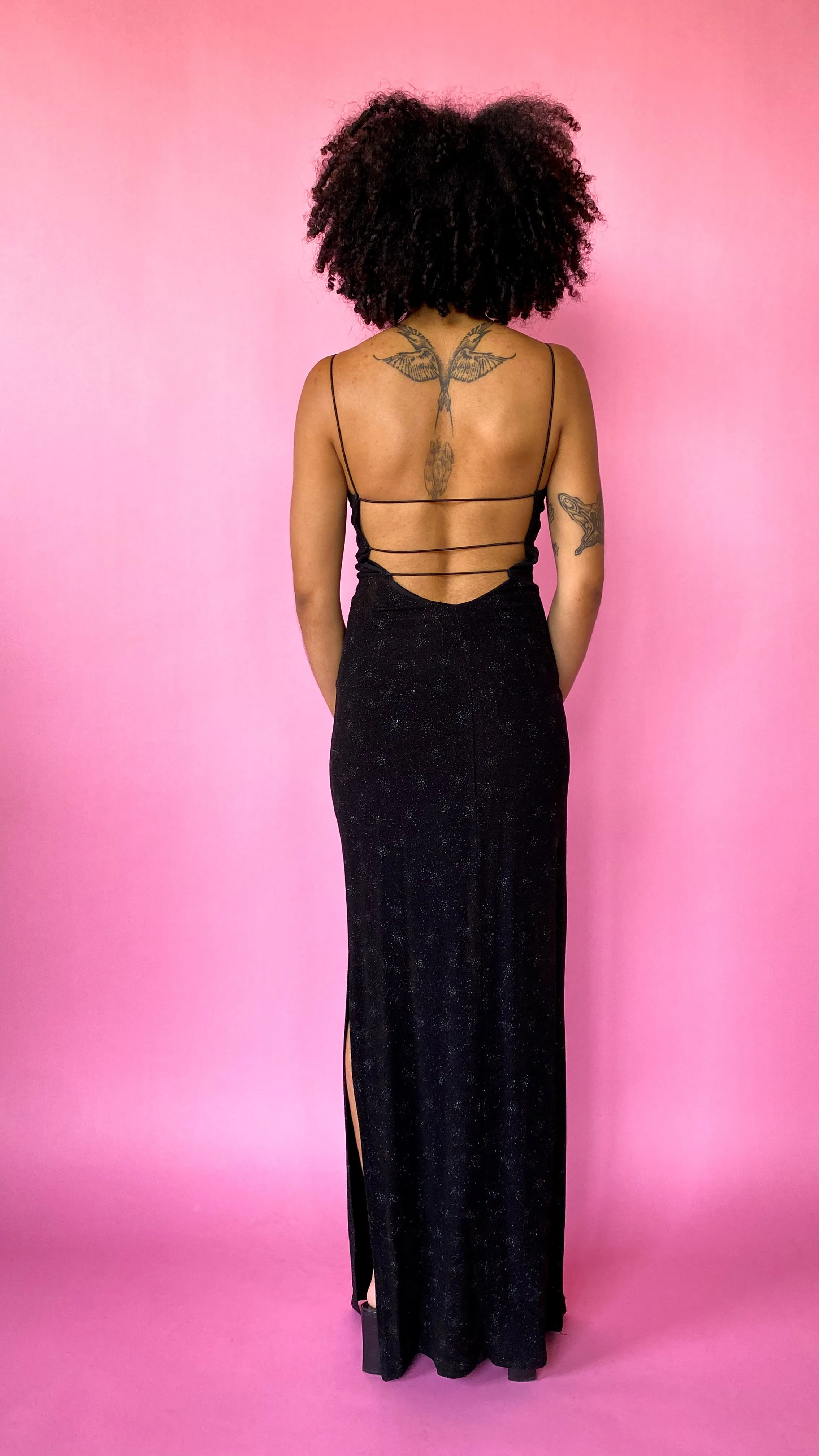 1990s Black Sparkly Maxi Dress, sz. XS/S