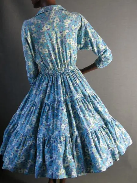 50s Patio Dress Full Circle Skirt 60s Women's Vintage Print Summer Medium VFG