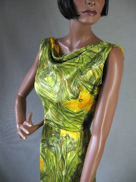 60s Women's Dress Vintage Bombshell Wiggle Silk Floral Print Back Interest Medium VFG