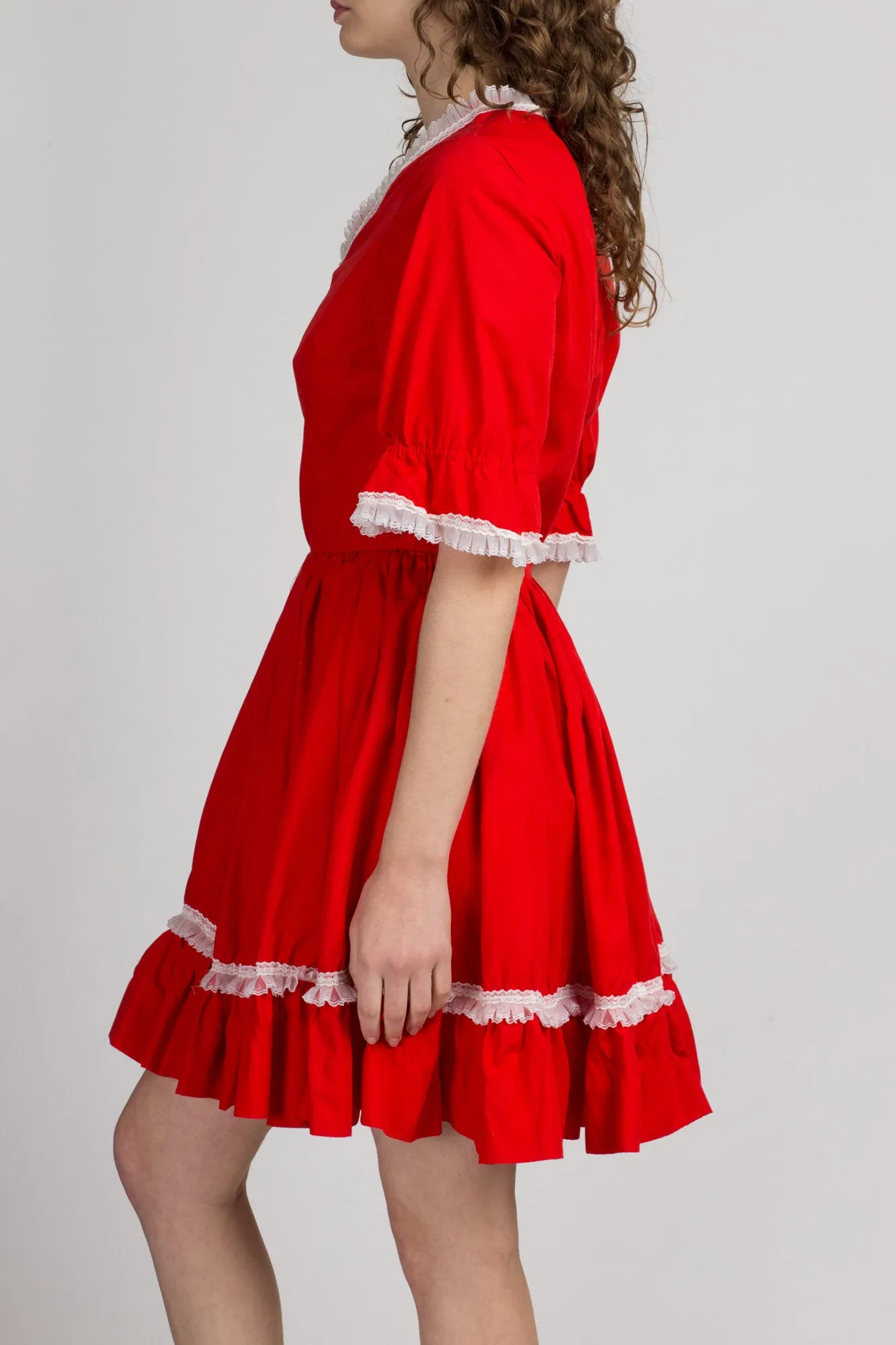 70s Red Ruffle Square Dance Dress - Medium to Large