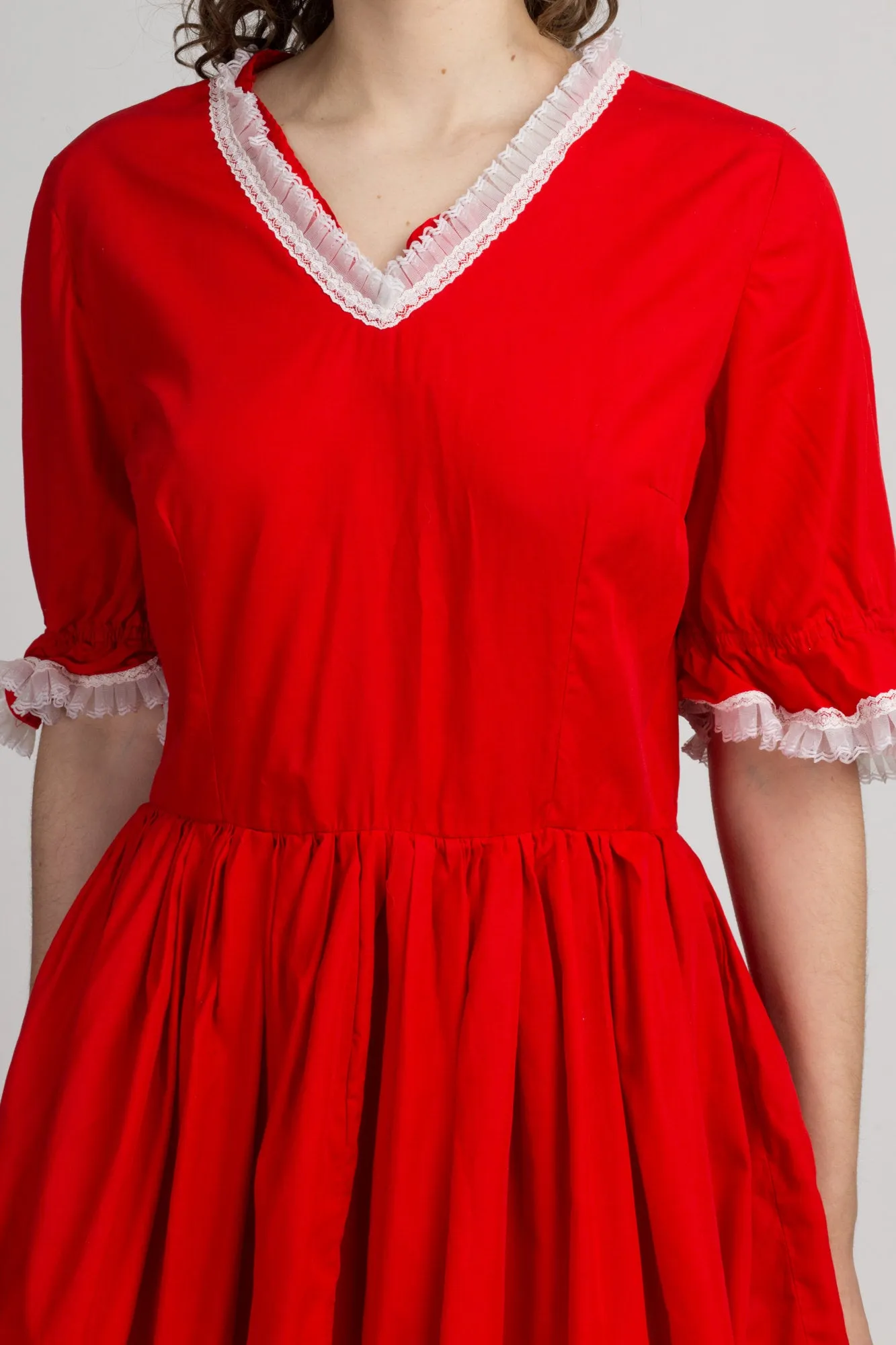 70s Red Ruffle Square Dance Dress - Medium to Large