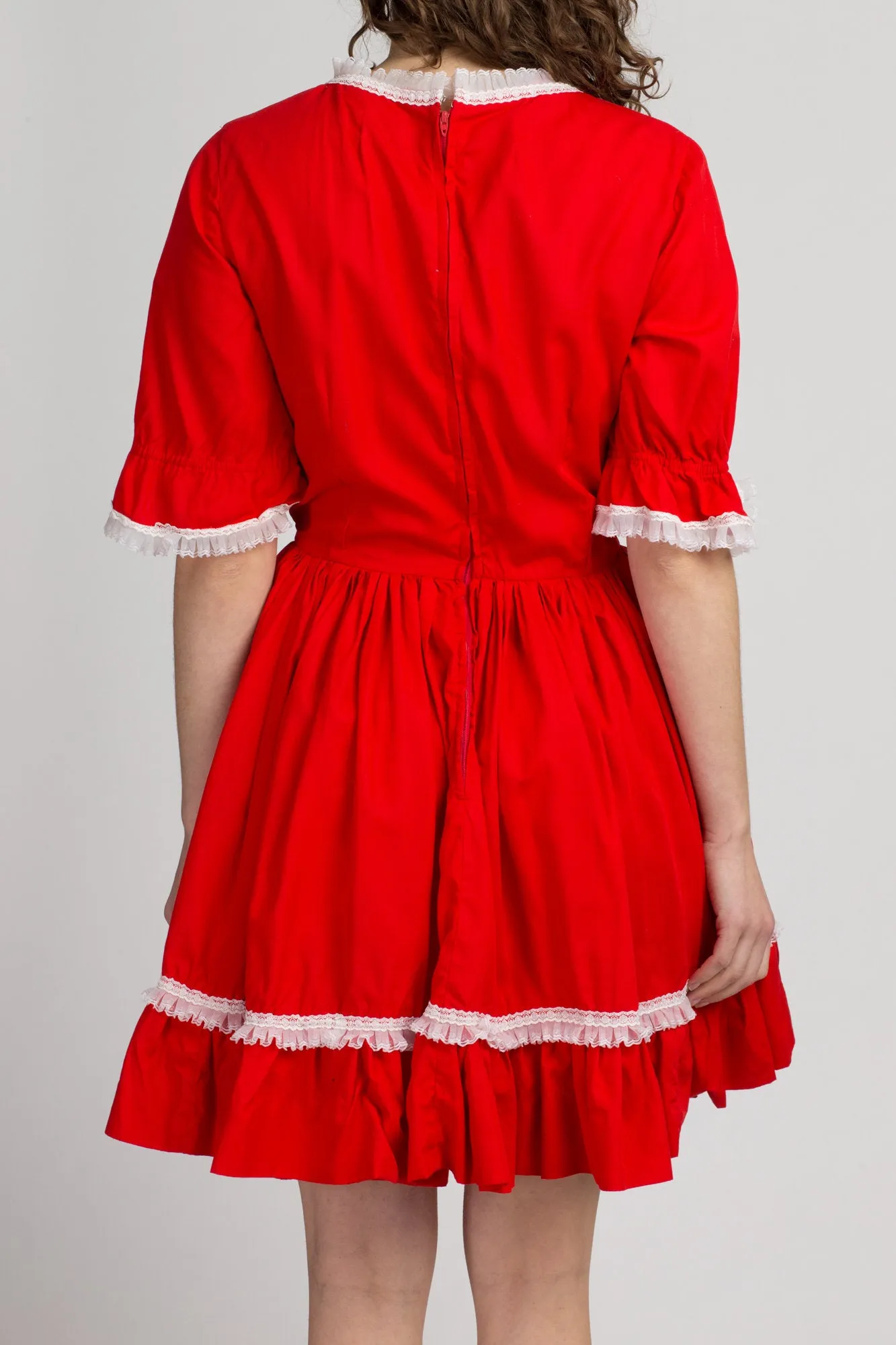 70s Red Ruffle Square Dance Dress - Medium to Large