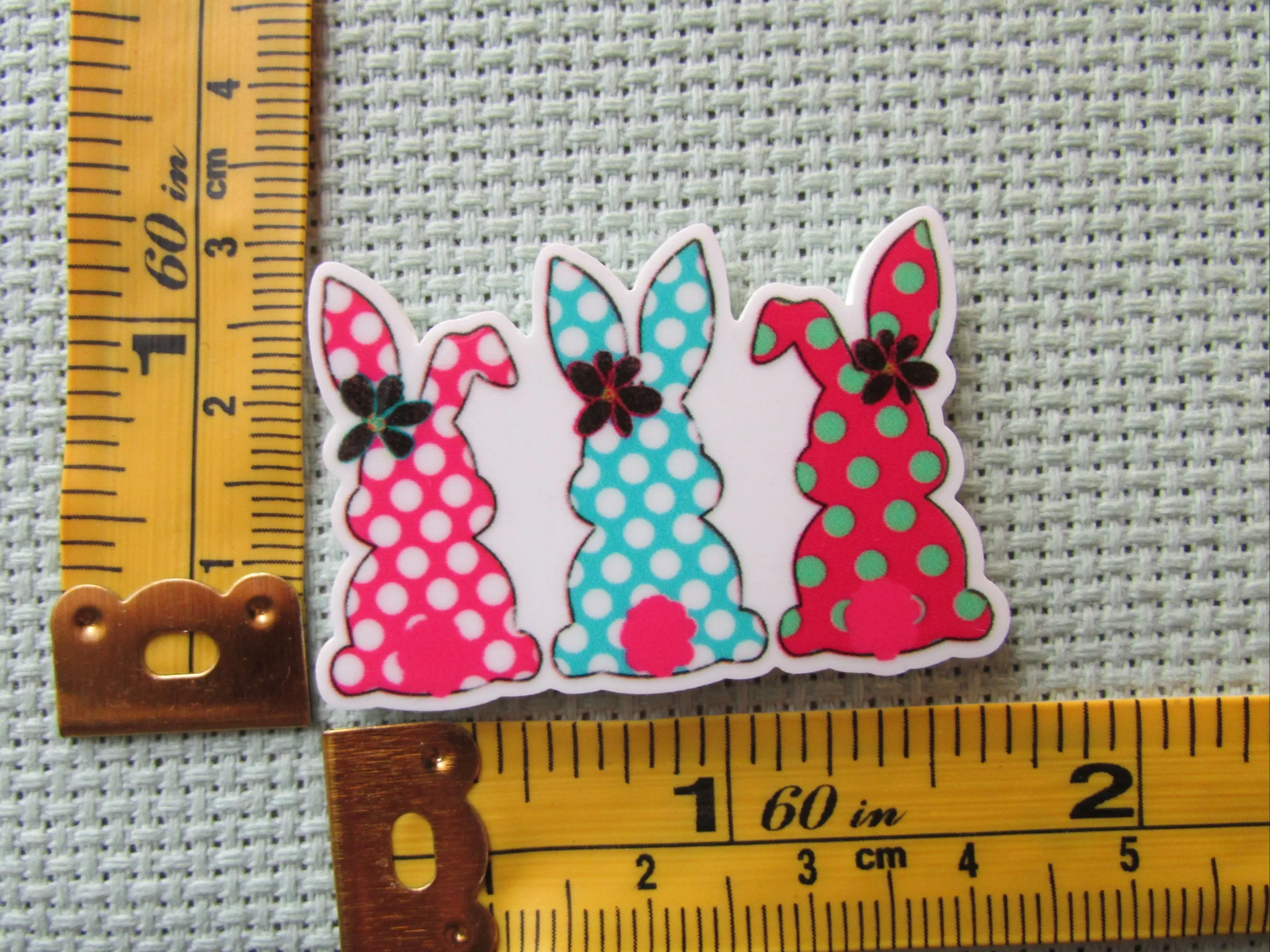 A Trio of Polka Dot Easter Bunnies Needle Minder, Cover Minder, Magnet