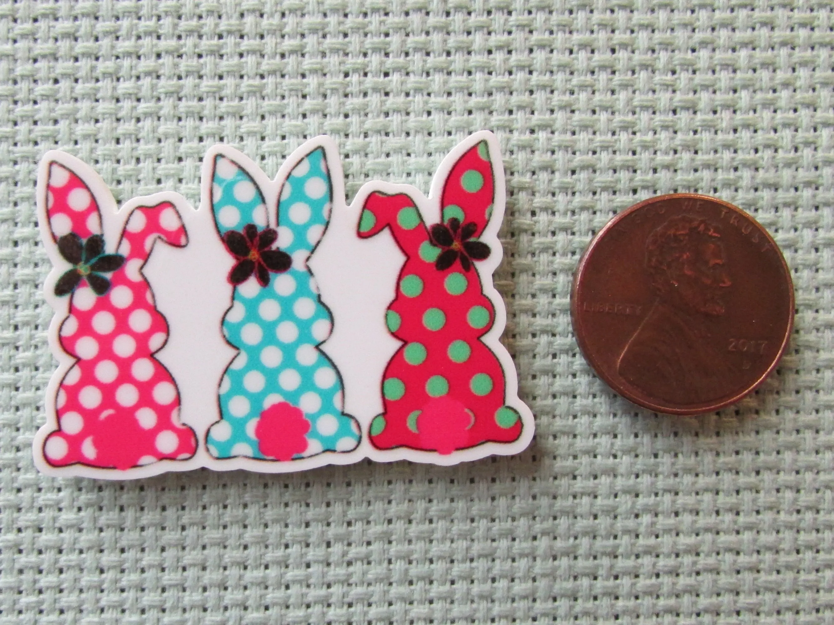 A Trio of Polka Dot Easter Bunnies Needle Minder, Cover Minder, Magnet