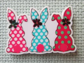 A Trio of Polka Dot Easter Bunnies Needle Minder, Cover Minder, Magnet