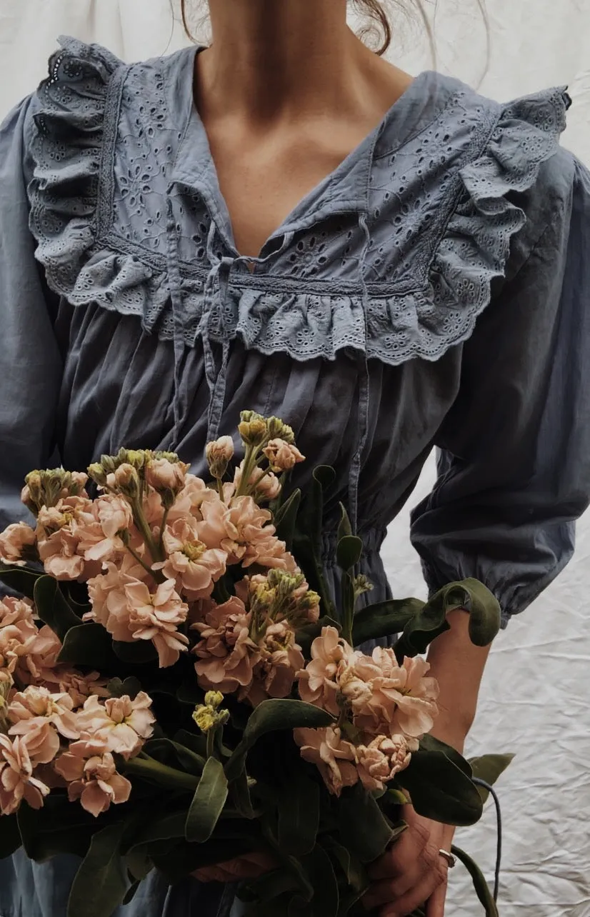 ABERDEEN DUSTY BLUE COTTON LACE DRESS