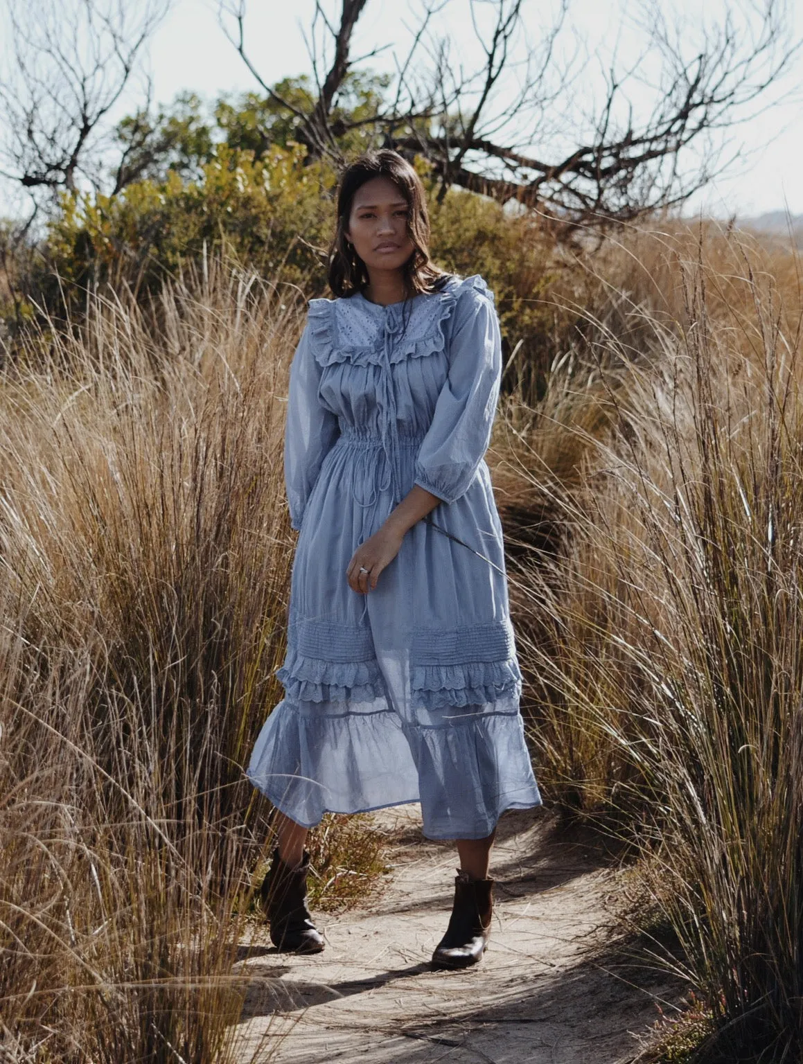 ABERDEEN DUSTY BLUE COTTON LACE DRESS