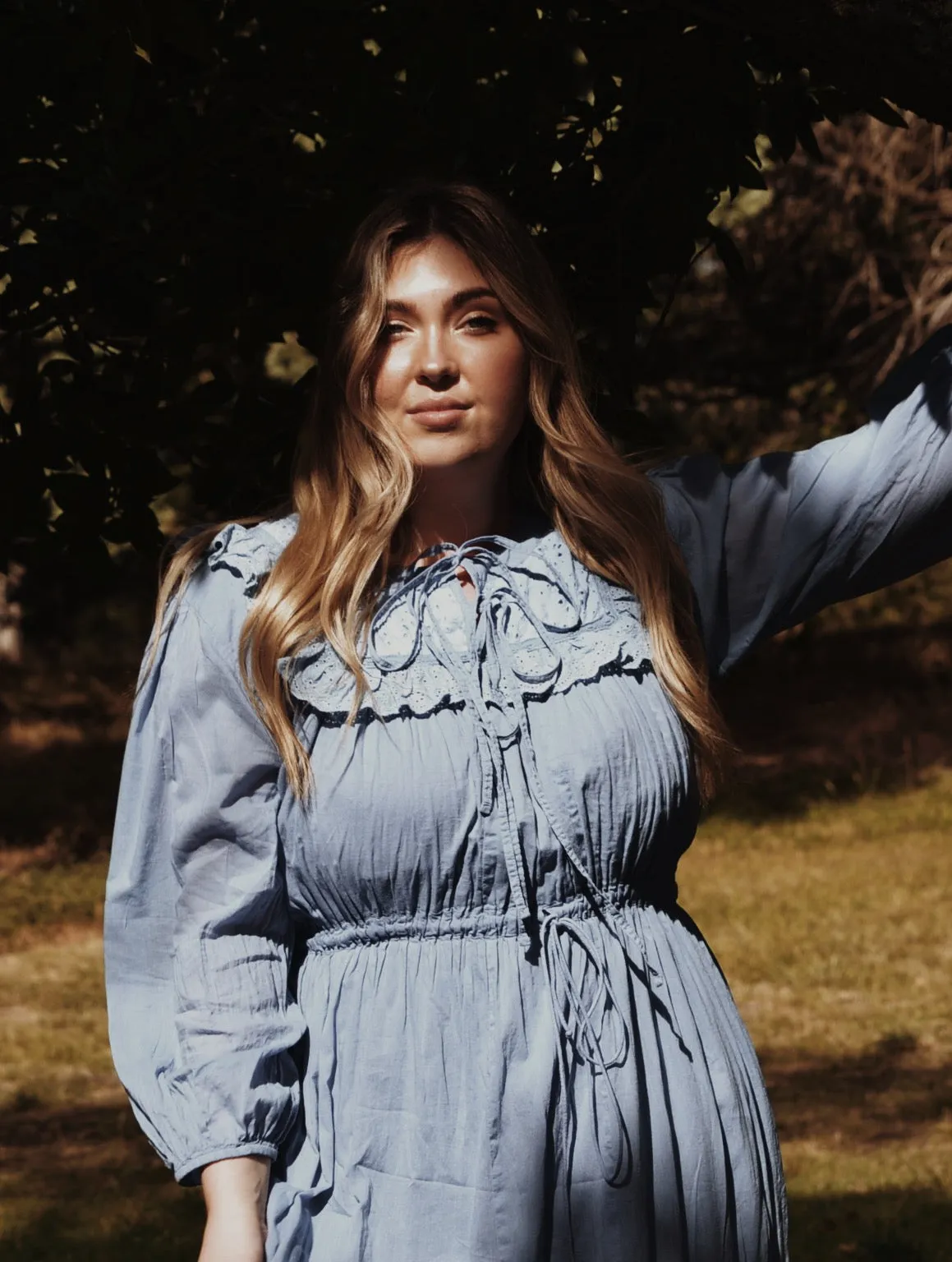 ABERDEEN DUSTY BLUE COTTON LACE DRESS