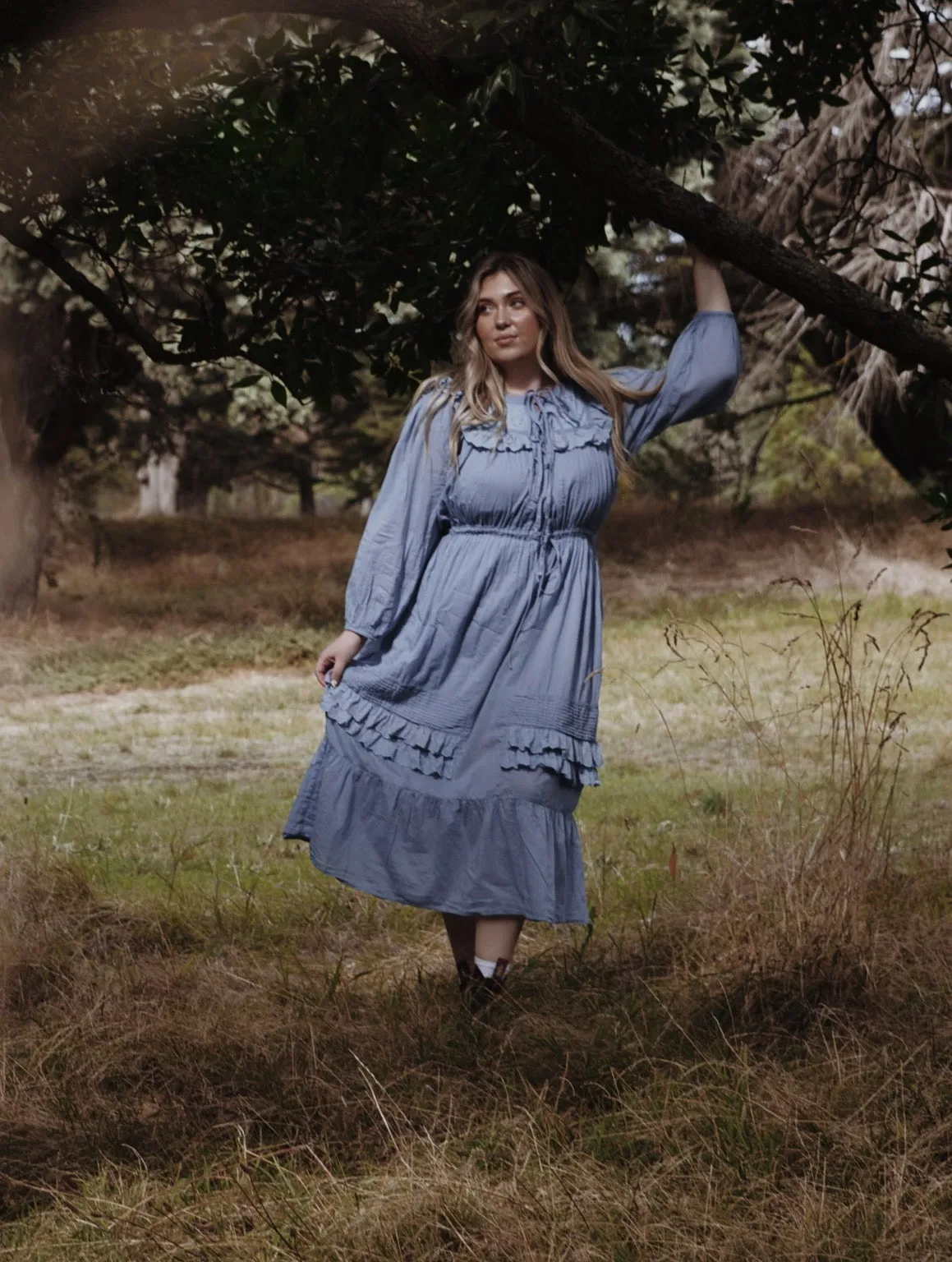 ABERDEEN DUSTY BLUE COTTON LACE DRESS