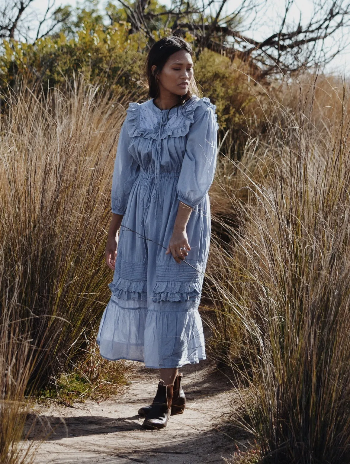 ABERDEEN DUSTY BLUE COTTON LACE DRESS