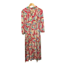 Ann Reeves Cotton Red Floral 3/4 Sleeved Dress UK Size 14