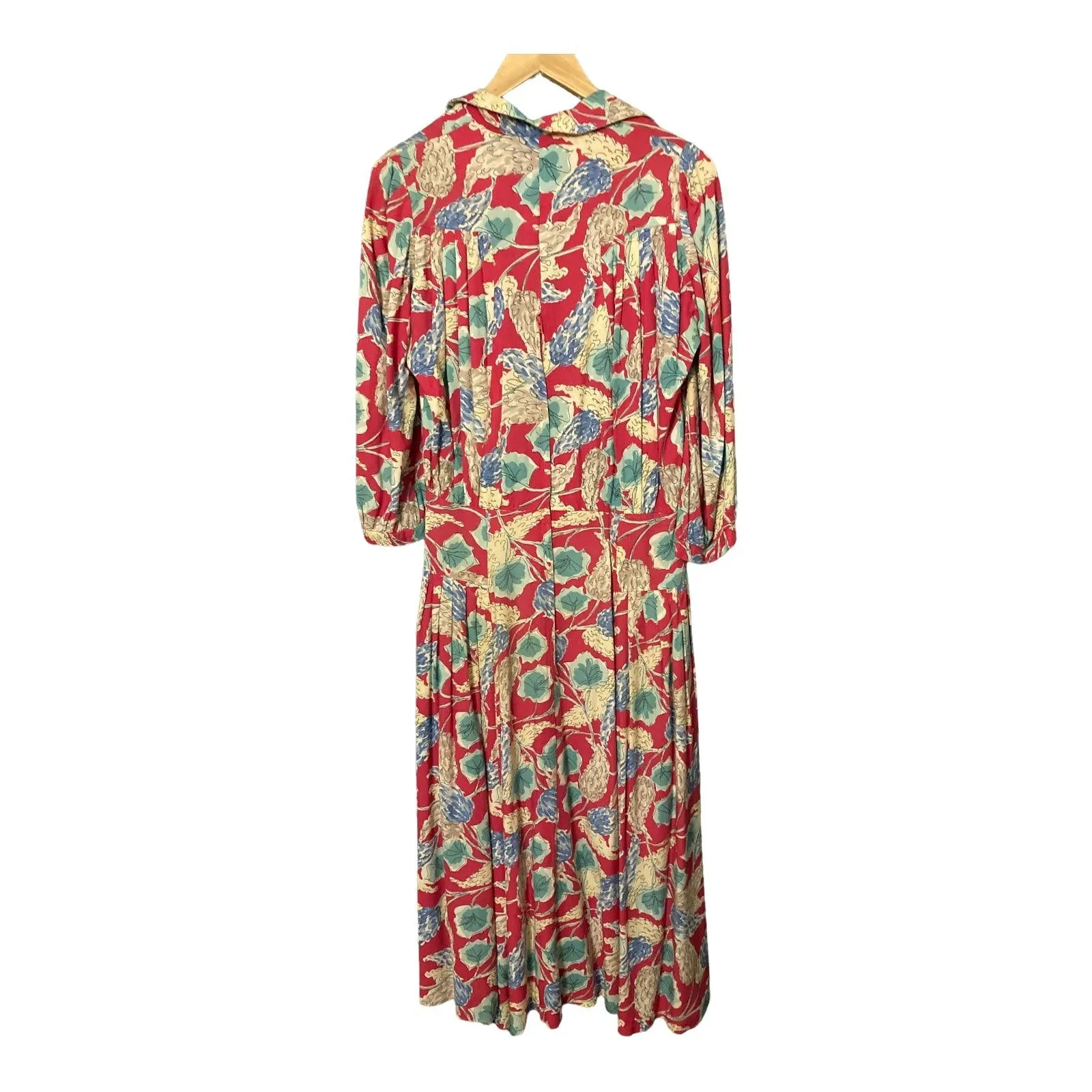 Ann Reeves Cotton Red Floral 3/4 Sleeved Dress UK Size 14