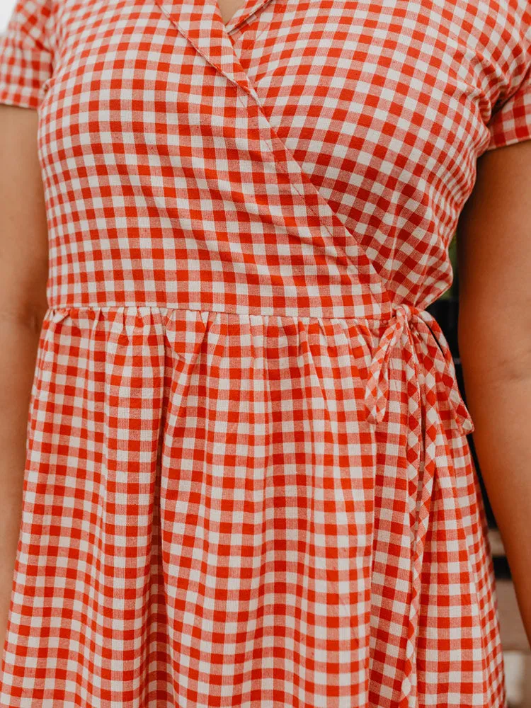 Annie Wrap Dress - Cherry Gingham