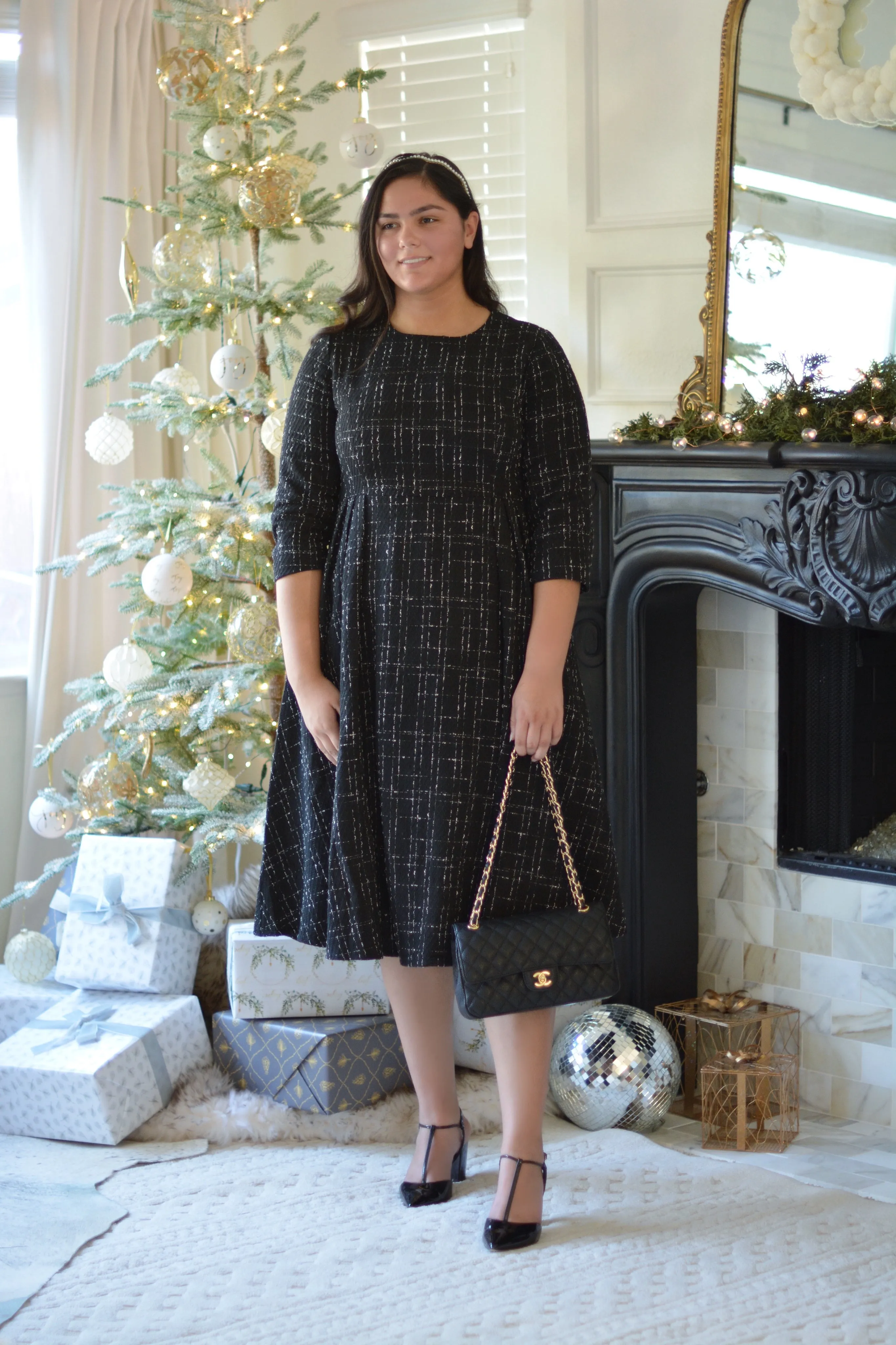 Asos Black Tweed Midi Dress