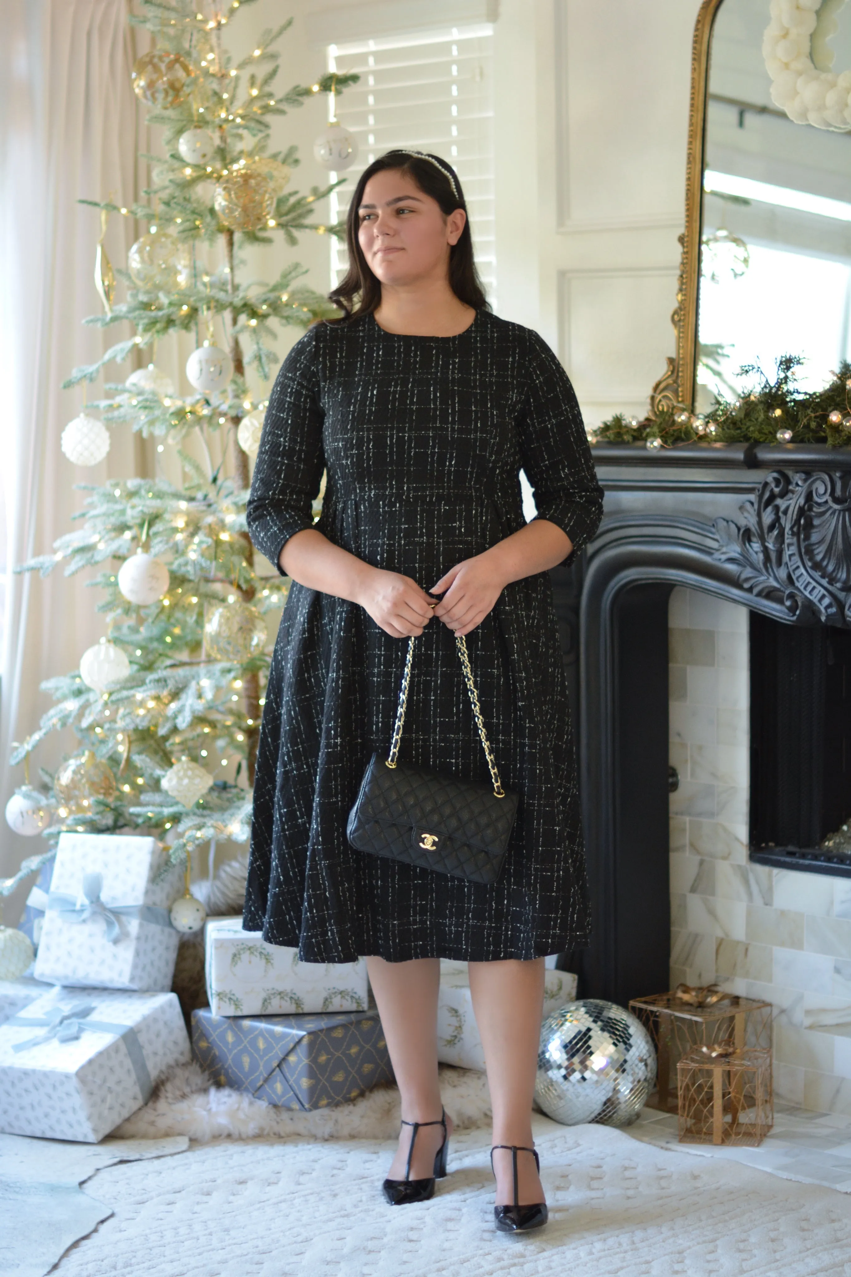 Asos Black Tweed Midi Dress