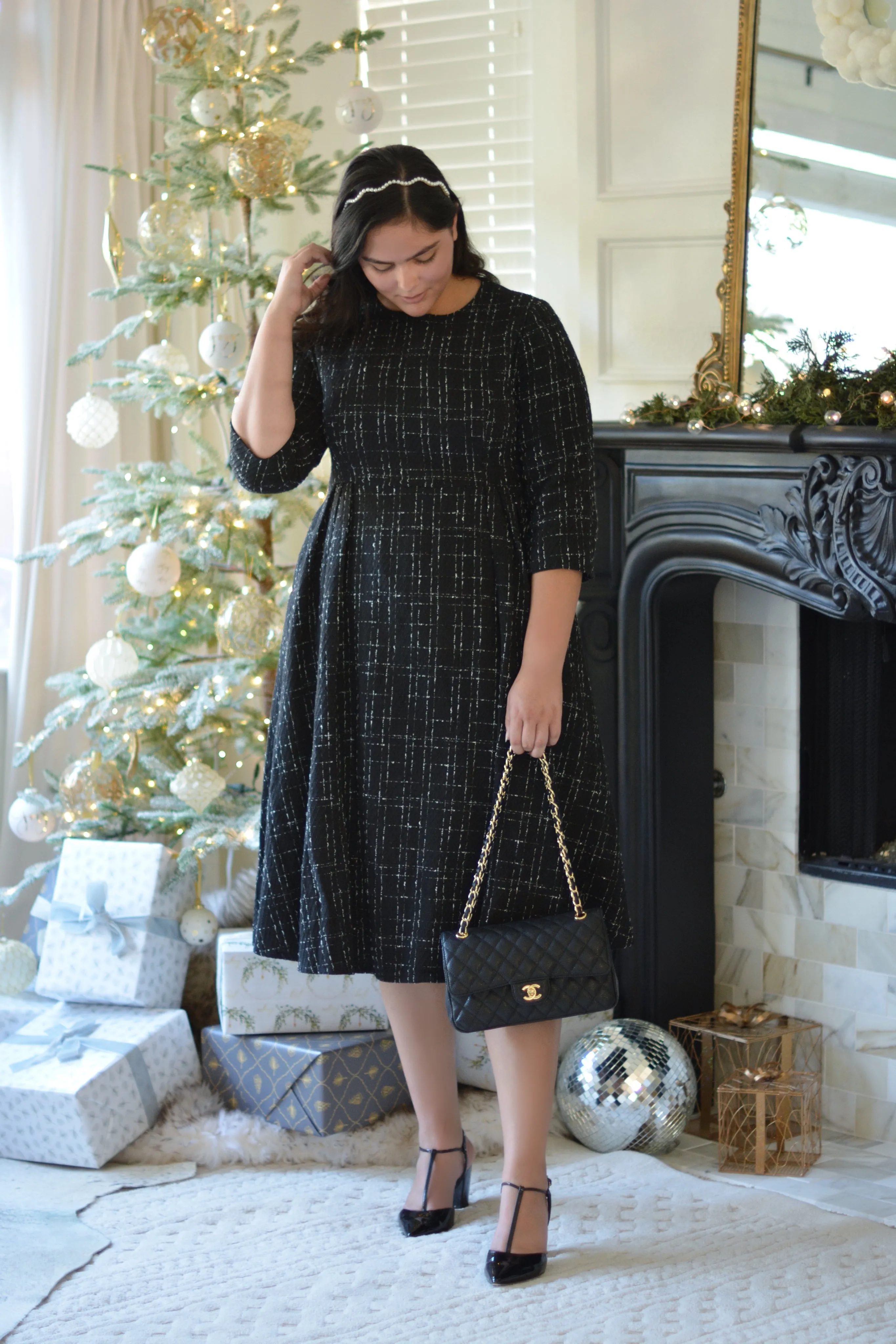 Asos Black Tweed Midi Dress