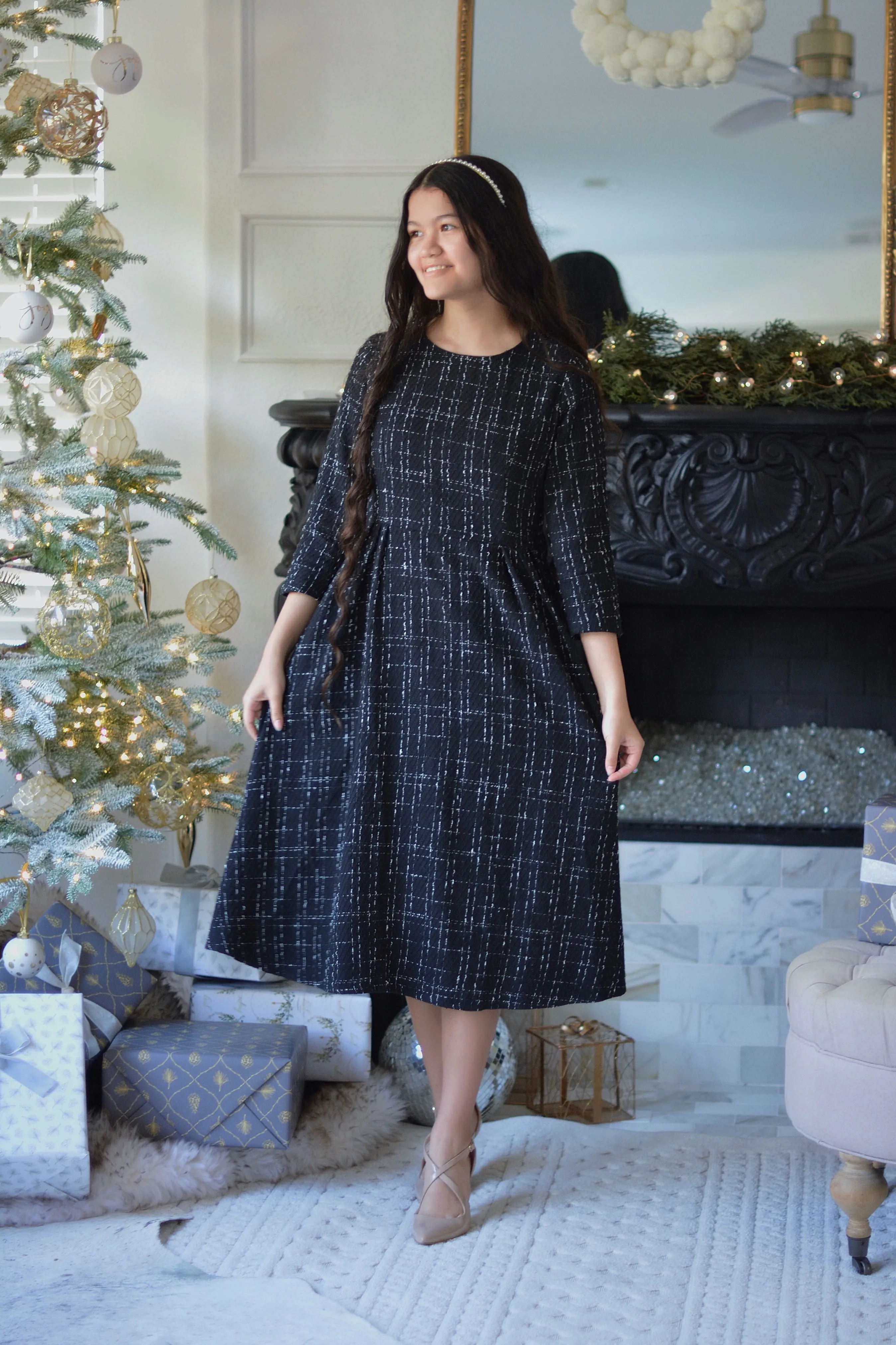 Asos Black Tweed Midi Dress