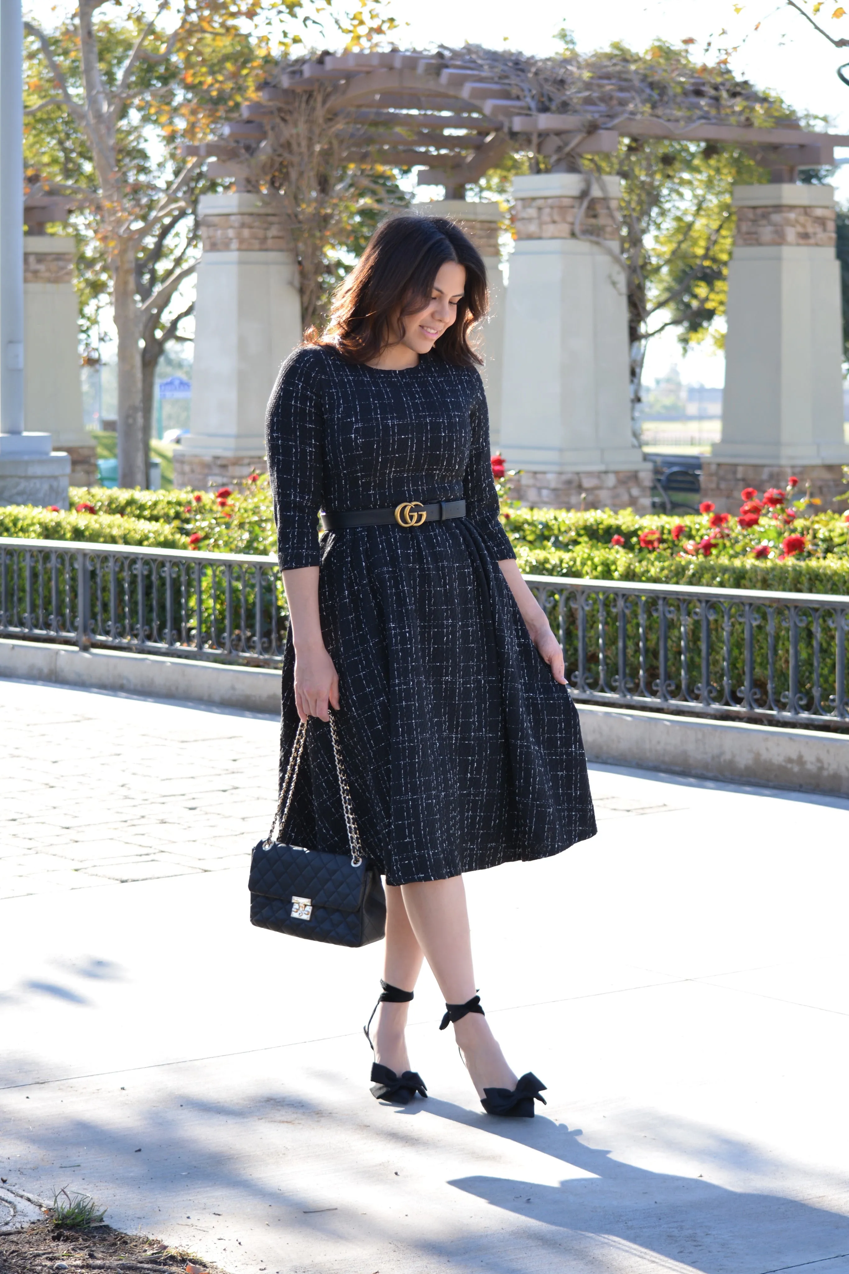 Asos Black Tweed Midi Dress