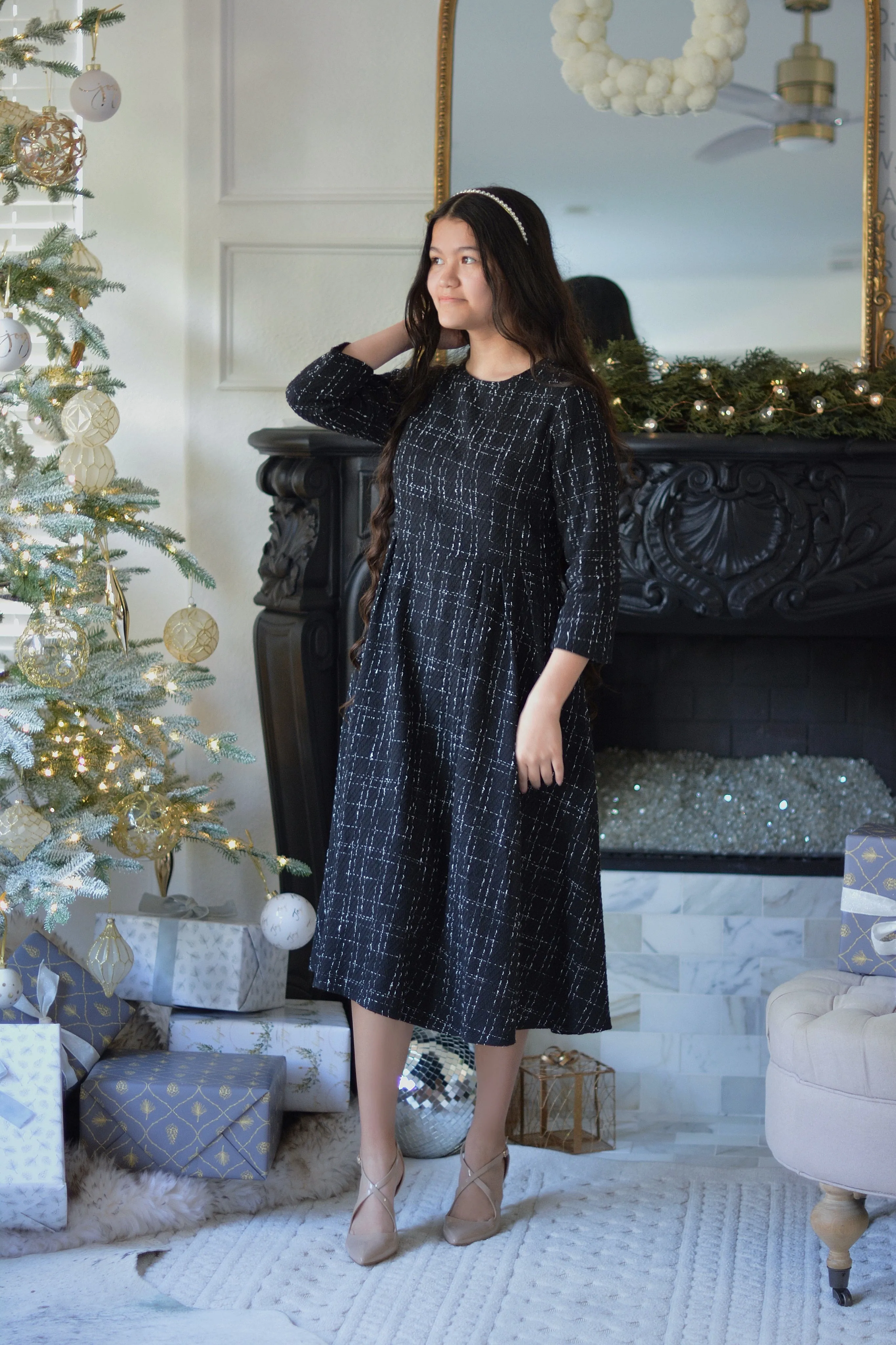 Asos Black Tweed Midi Dress