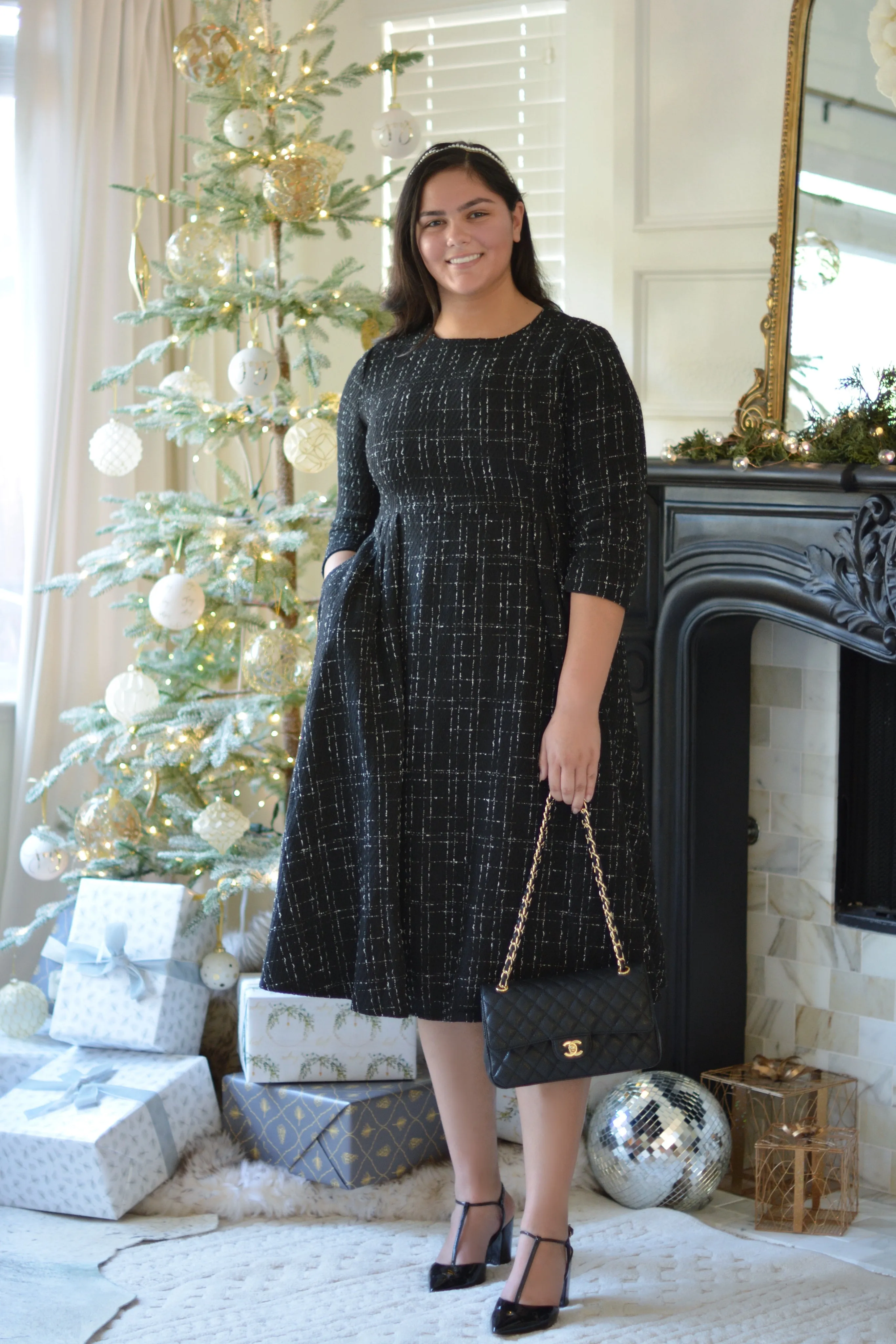 Asos Black Tweed Midi Dress