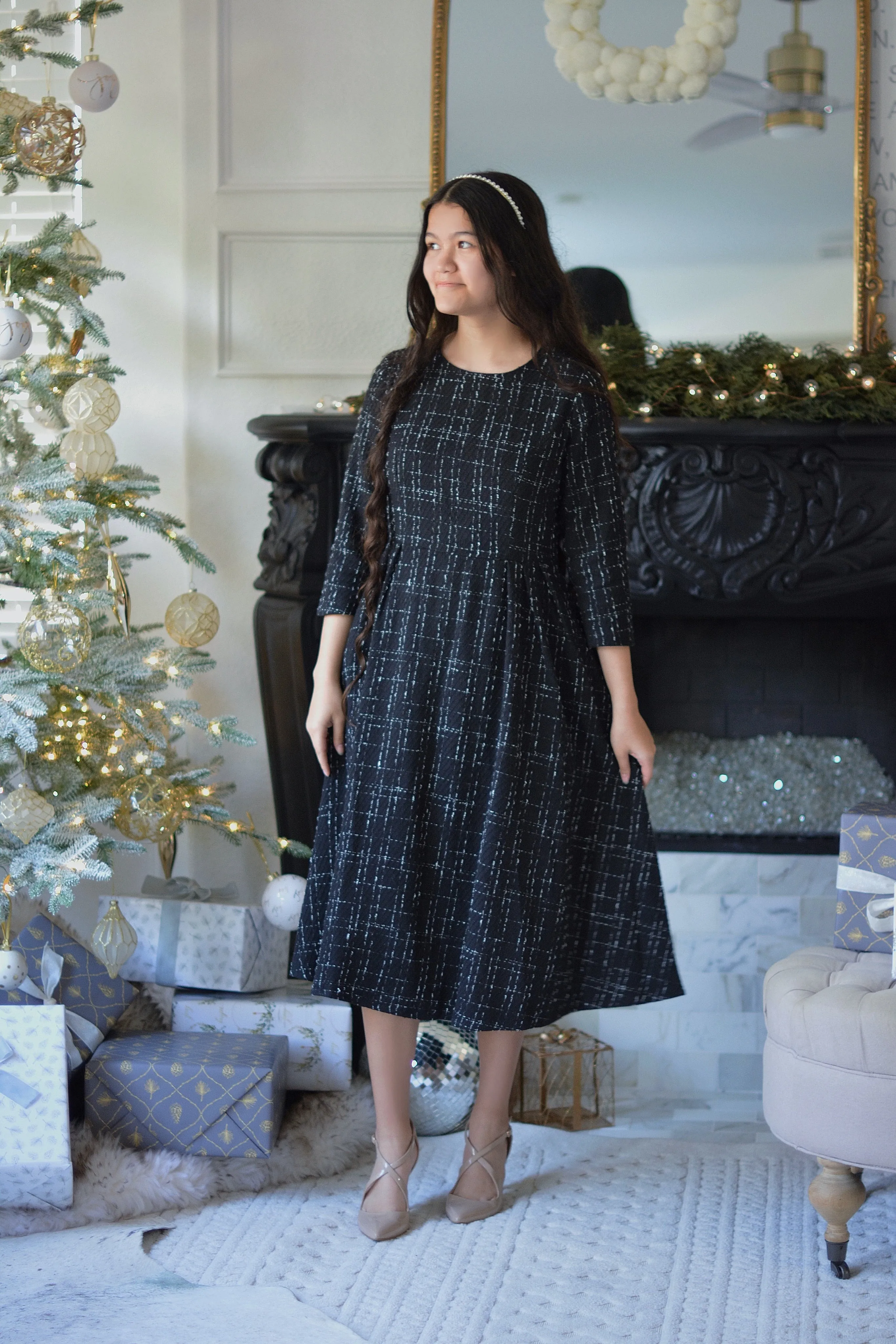 Asos Black Tweed Midi Dress