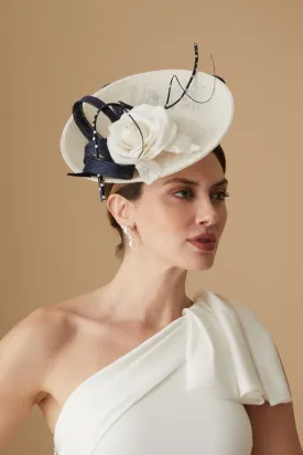 Assam White and Navy Saucer Hat