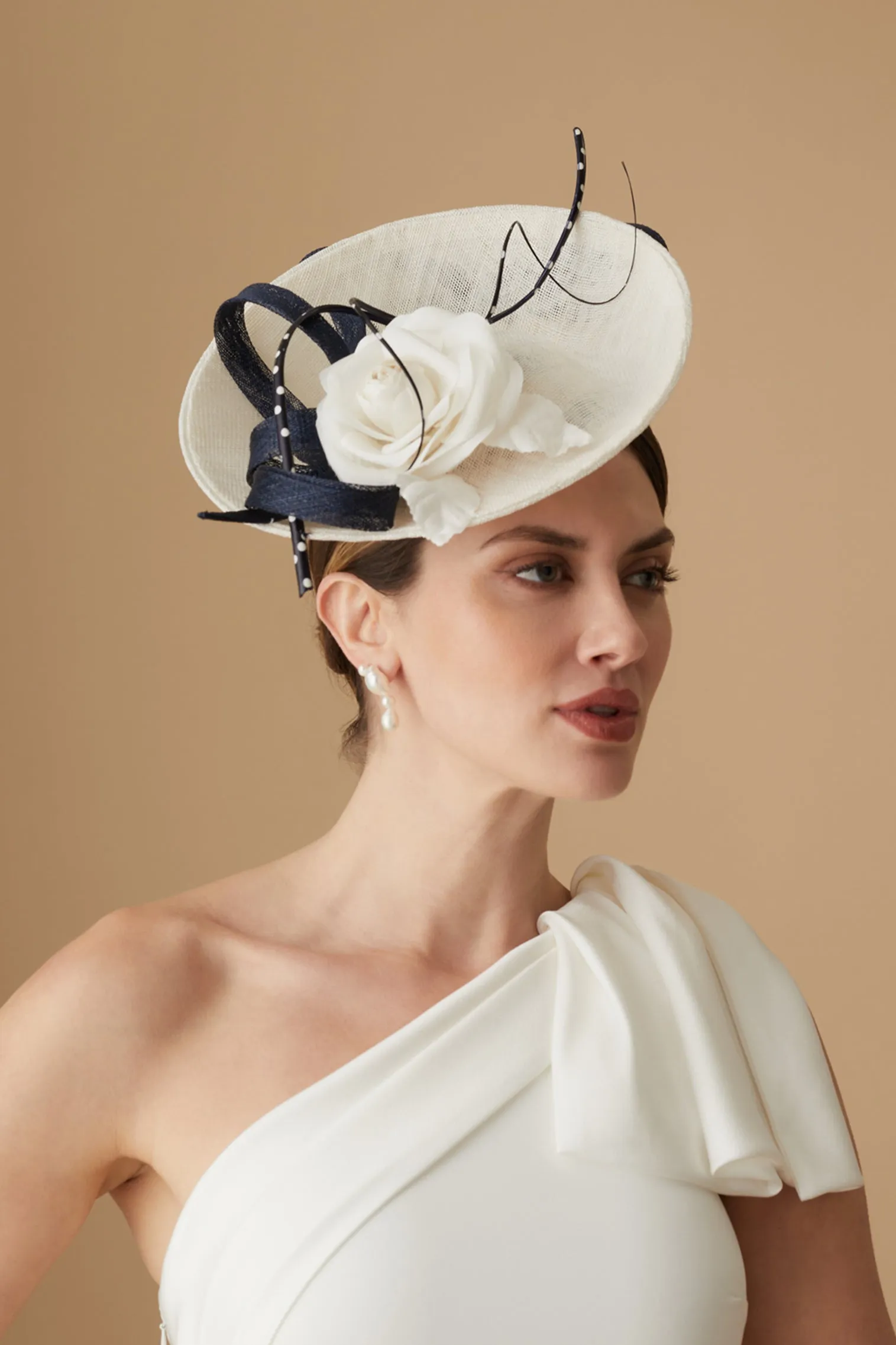 Assam White and Navy Saucer Hat