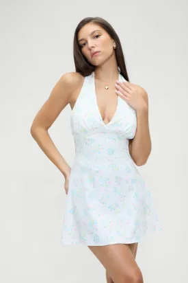 Audrey Floral Satin Mini Dress - French Riviera