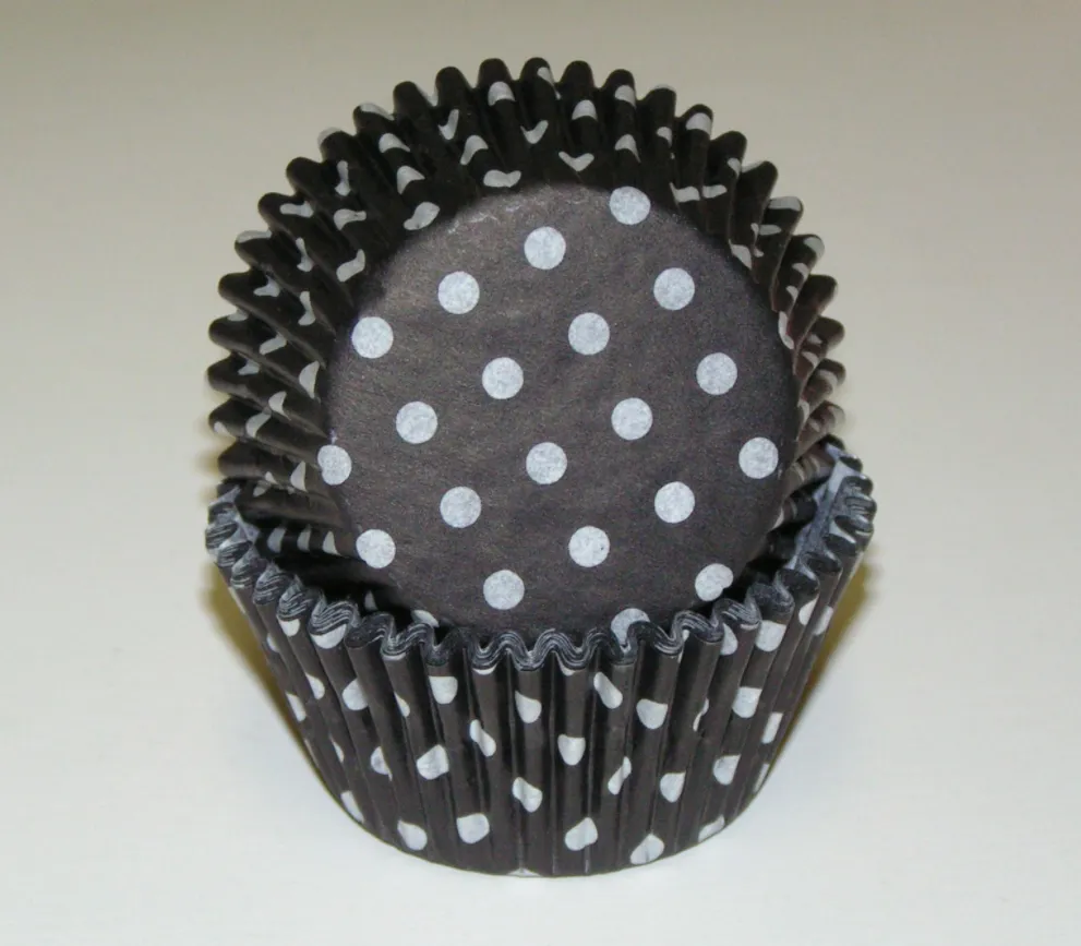 Bake Cup 2in White Polka Dots on Black Apx500