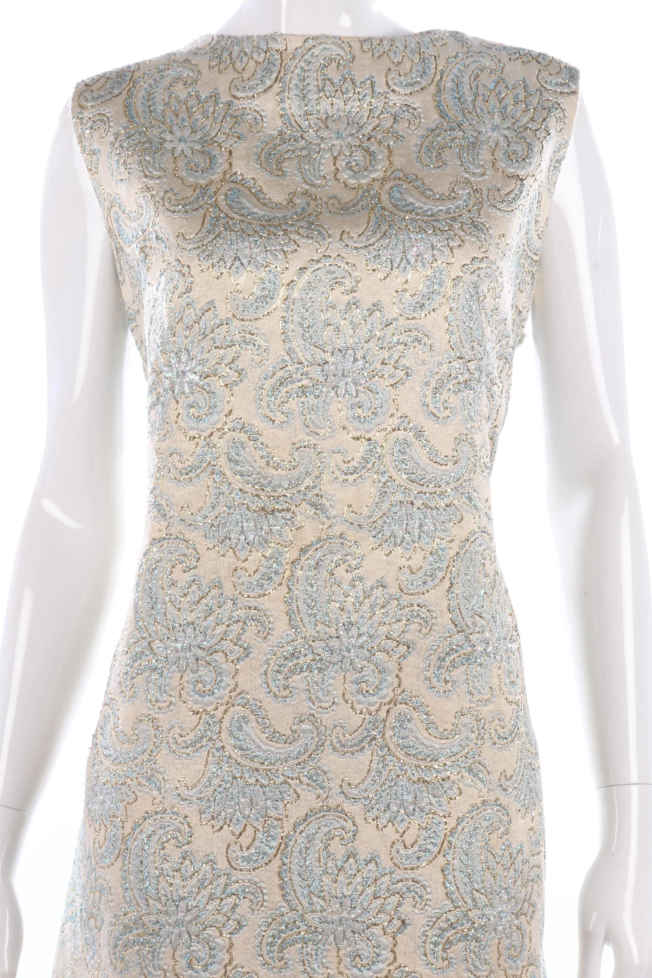 Beautiful 1960's gold and blue embroidered shift dress size M