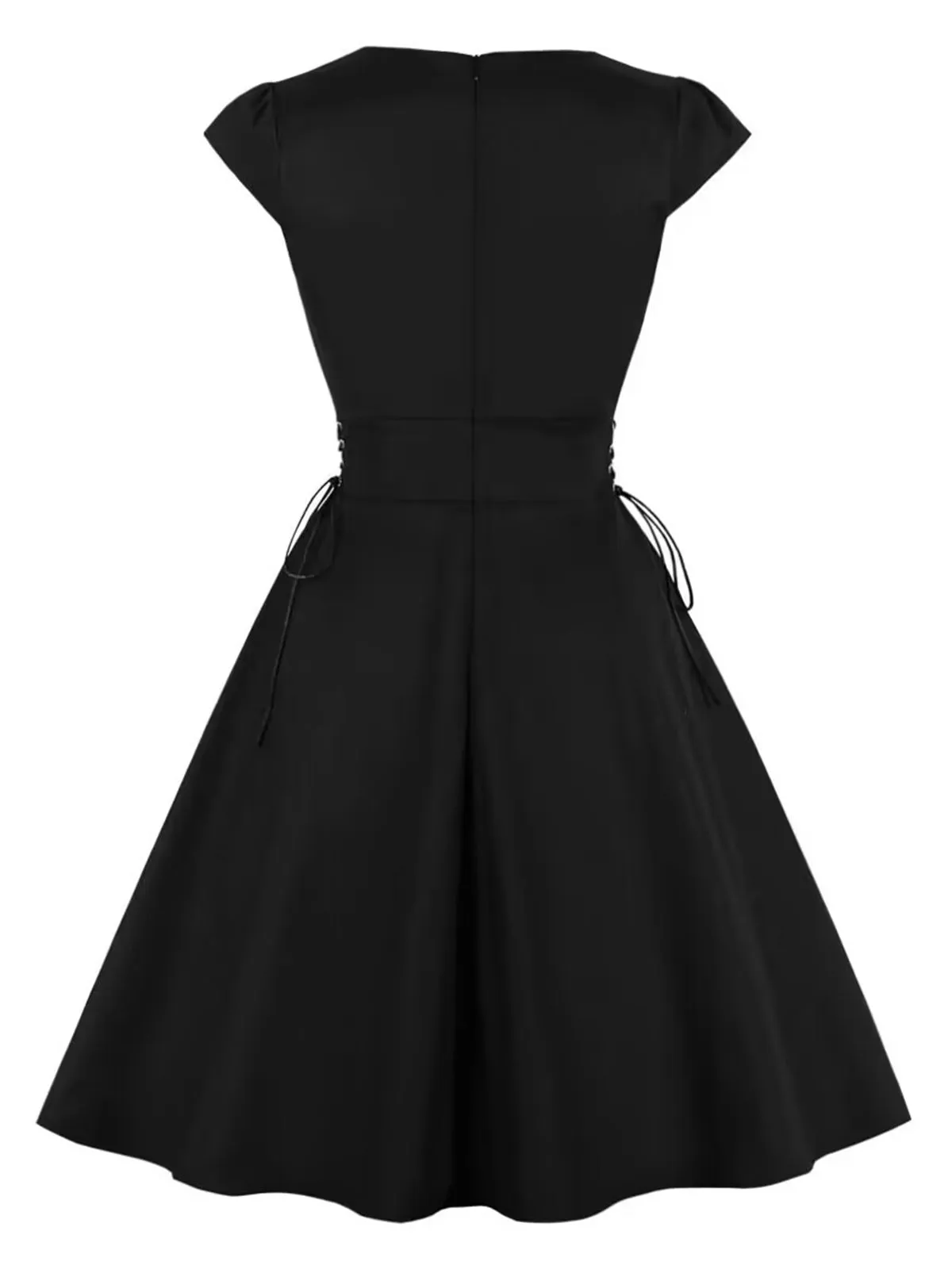 Black 1950s Halloween Bat Lace-Up Dress