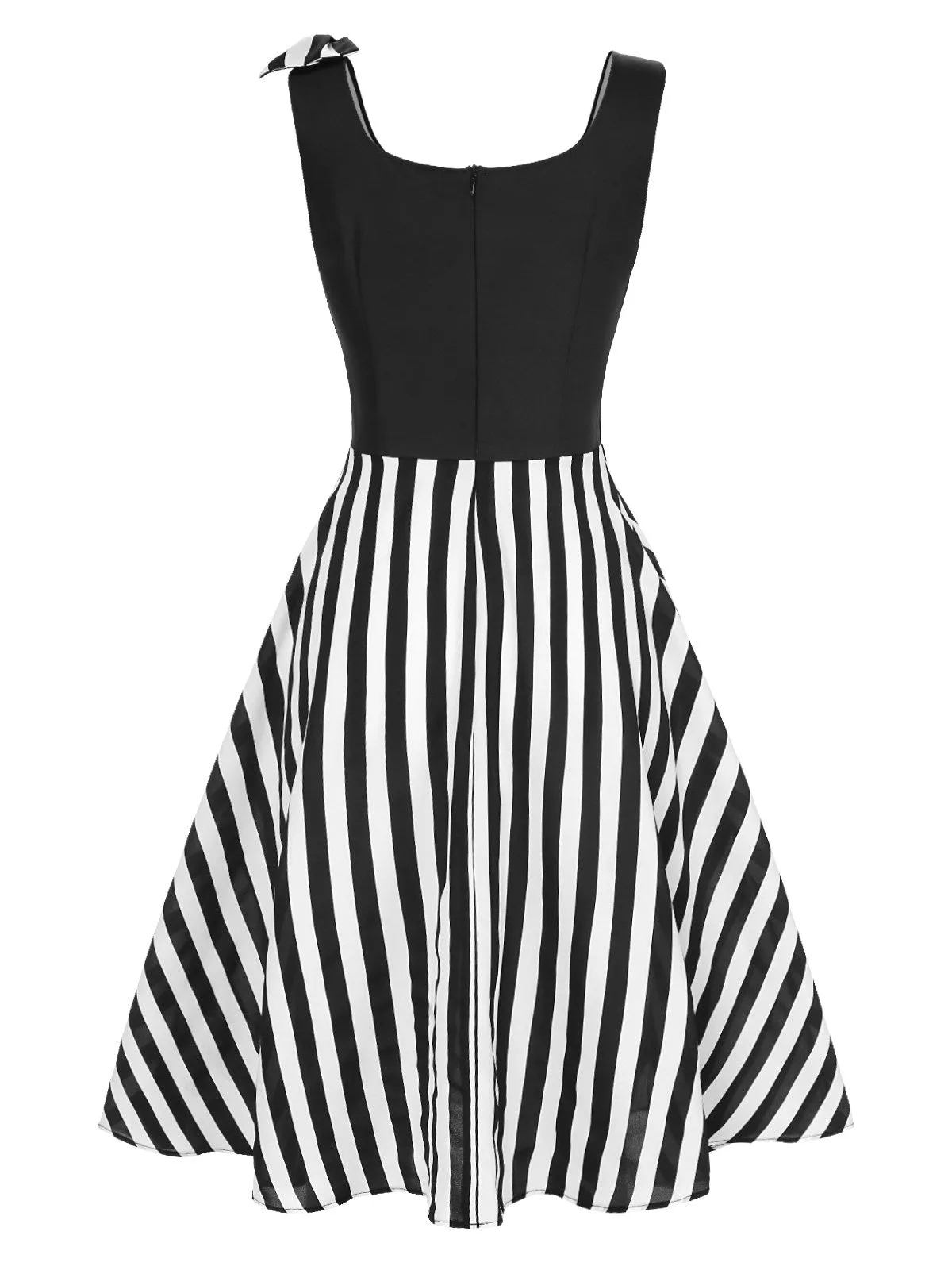 Black 1950s Halloween Skeleton Vertical Stripes Dress