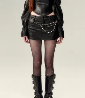 Black A-Line Leather Mini Skirt