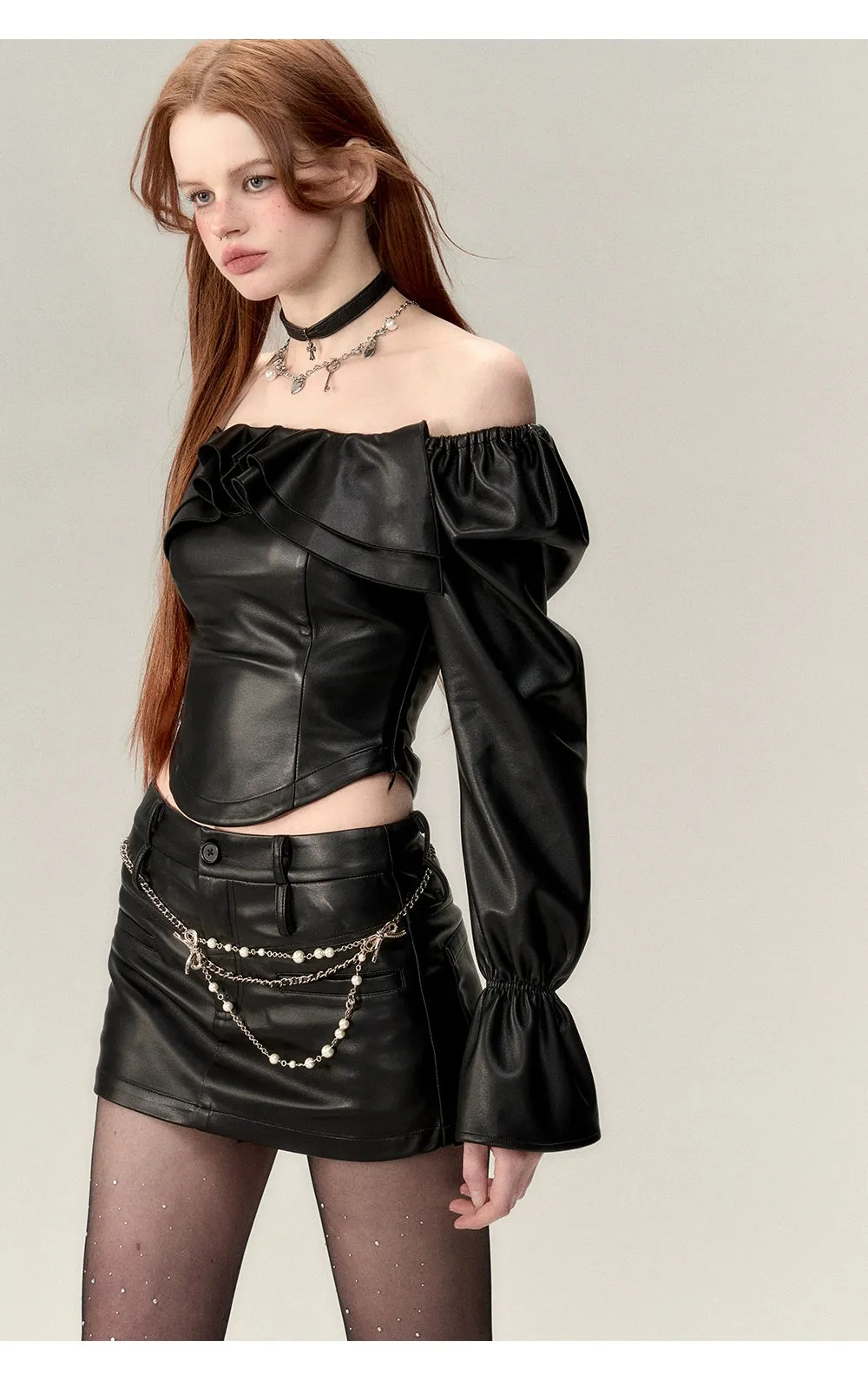 Black A-Line Leather Mini Skirt