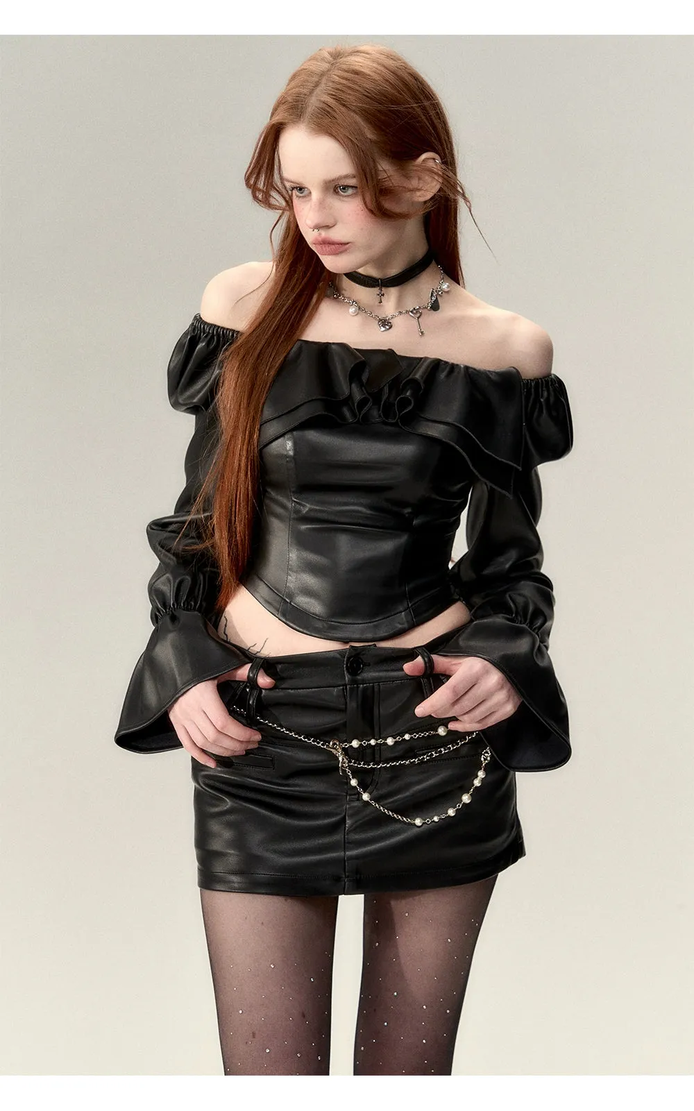 Black A-Line Leather Mini Skirt