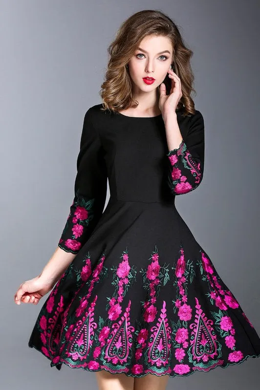 Black Dress W/ Vintage Embroidery