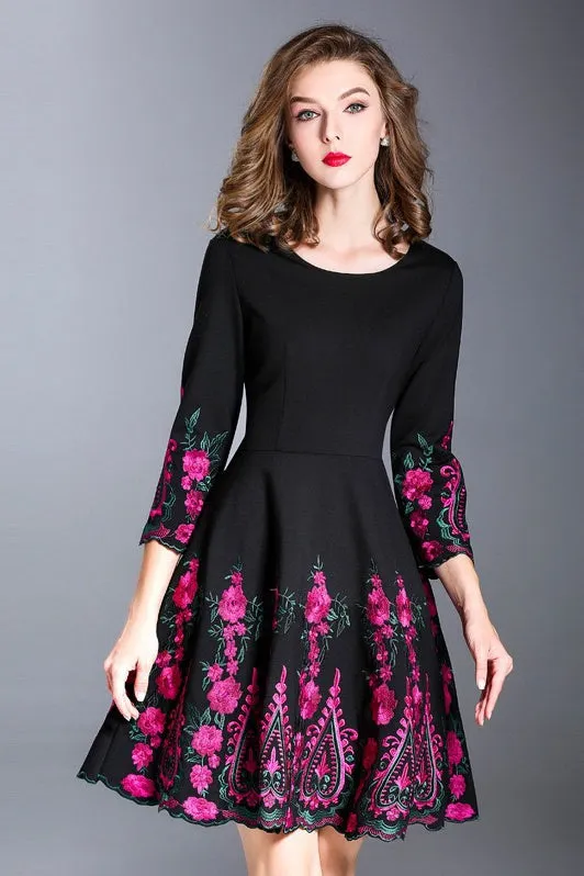 Black Dress W/ Vintage Embroidery