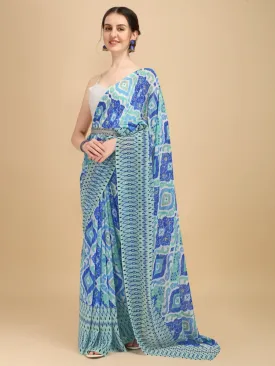 Blue Printed Belted Saree