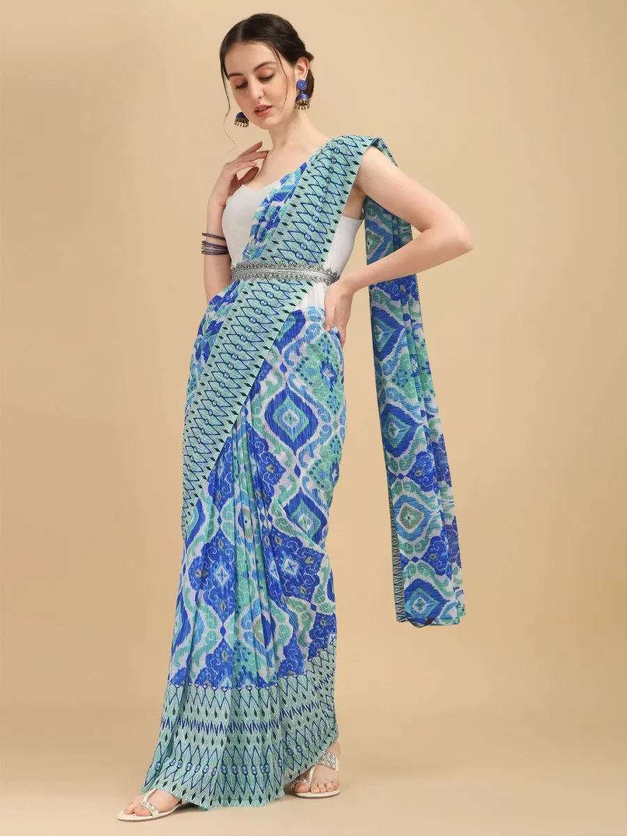 Blue Printed Belted Saree