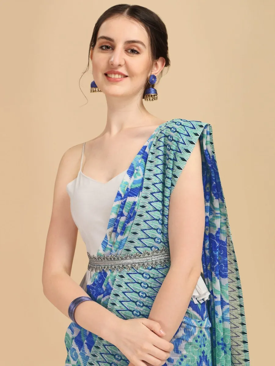 Blue Printed Belted Saree