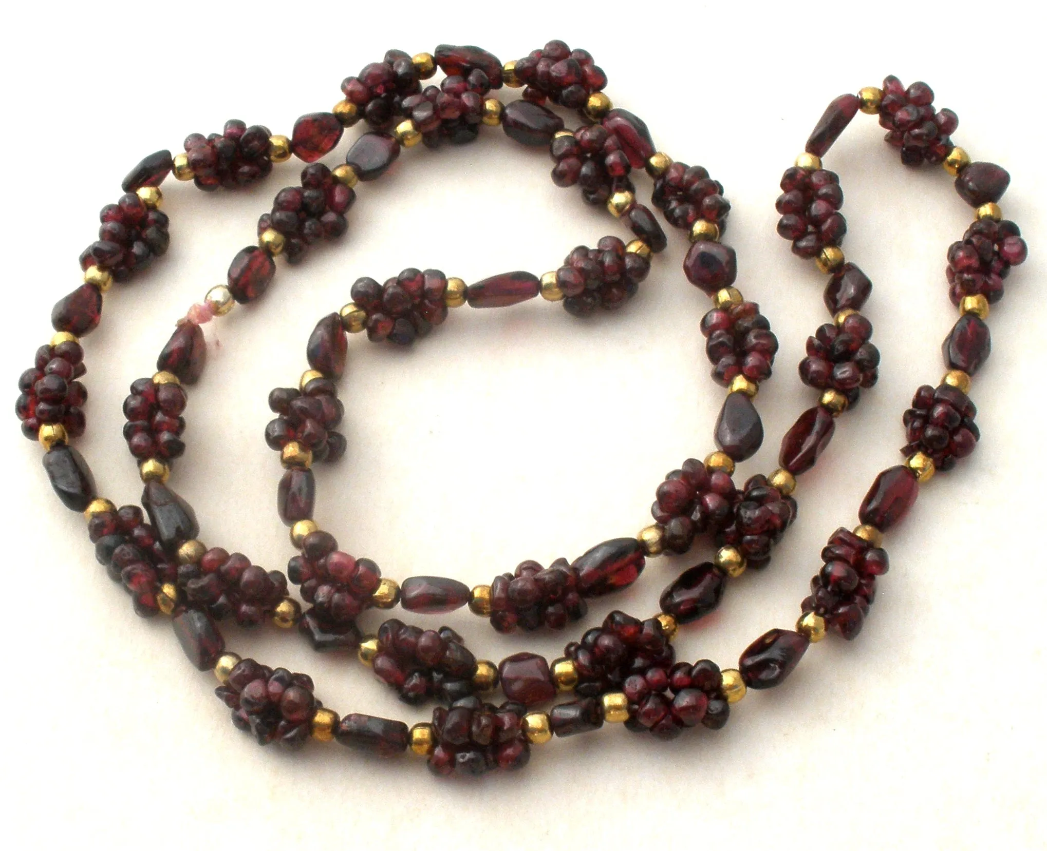 Bohemian Garnet & Gold Bead Necklace 28"