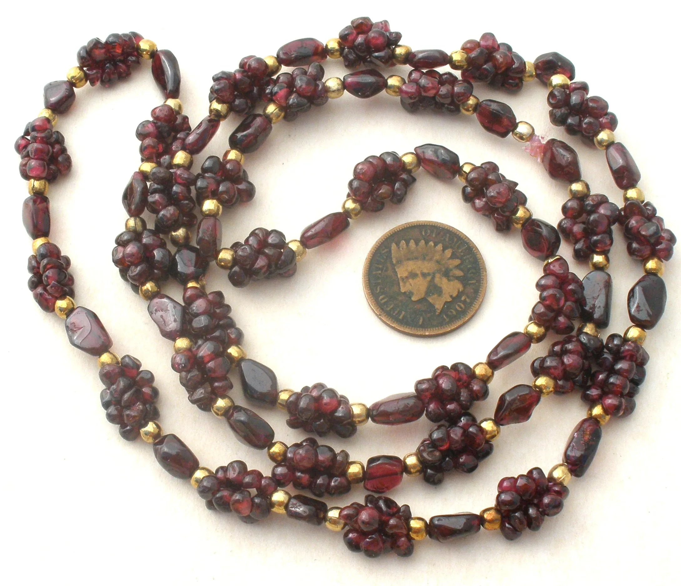 Bohemian Garnet & Gold Bead Necklace 28"