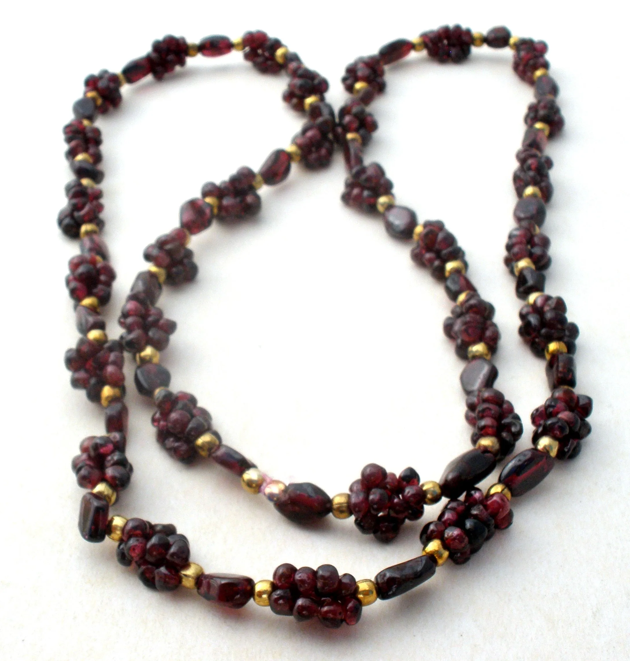 Bohemian Garnet & Gold Bead Necklace 28"